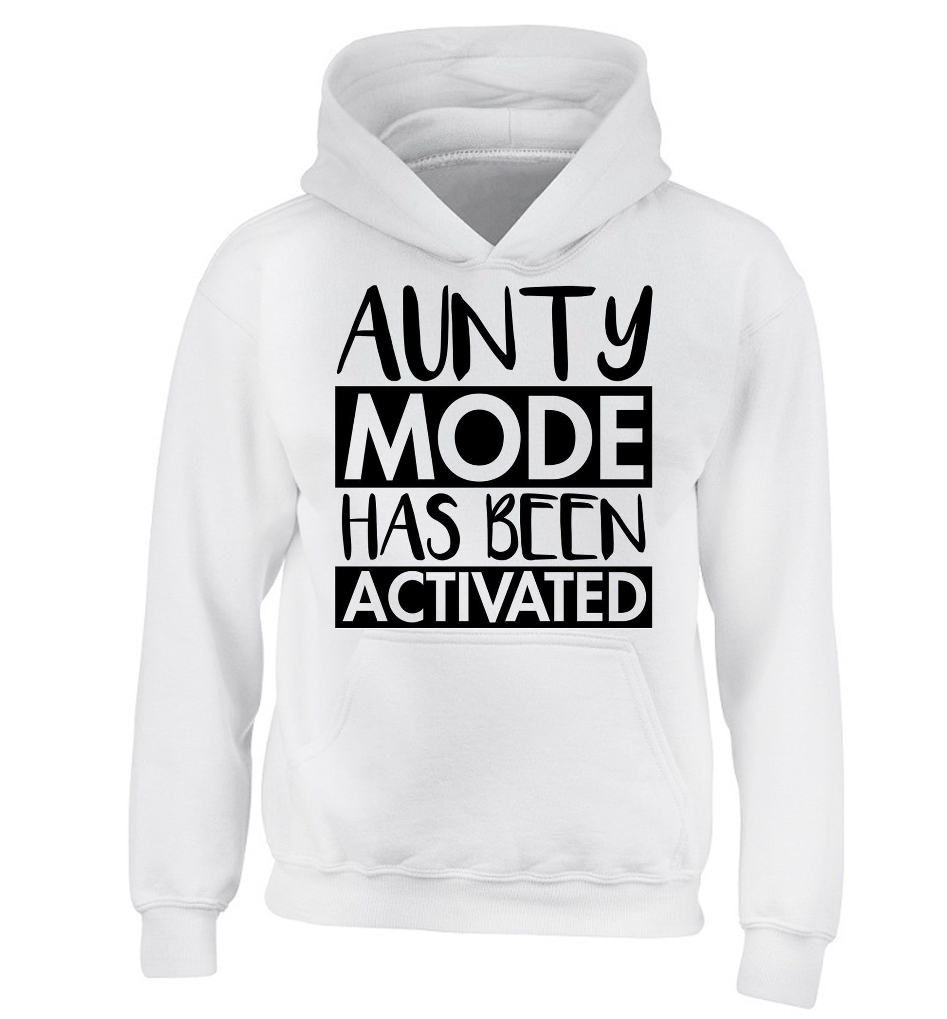 Aunty mode activated children's white hoodie 12-14 Years