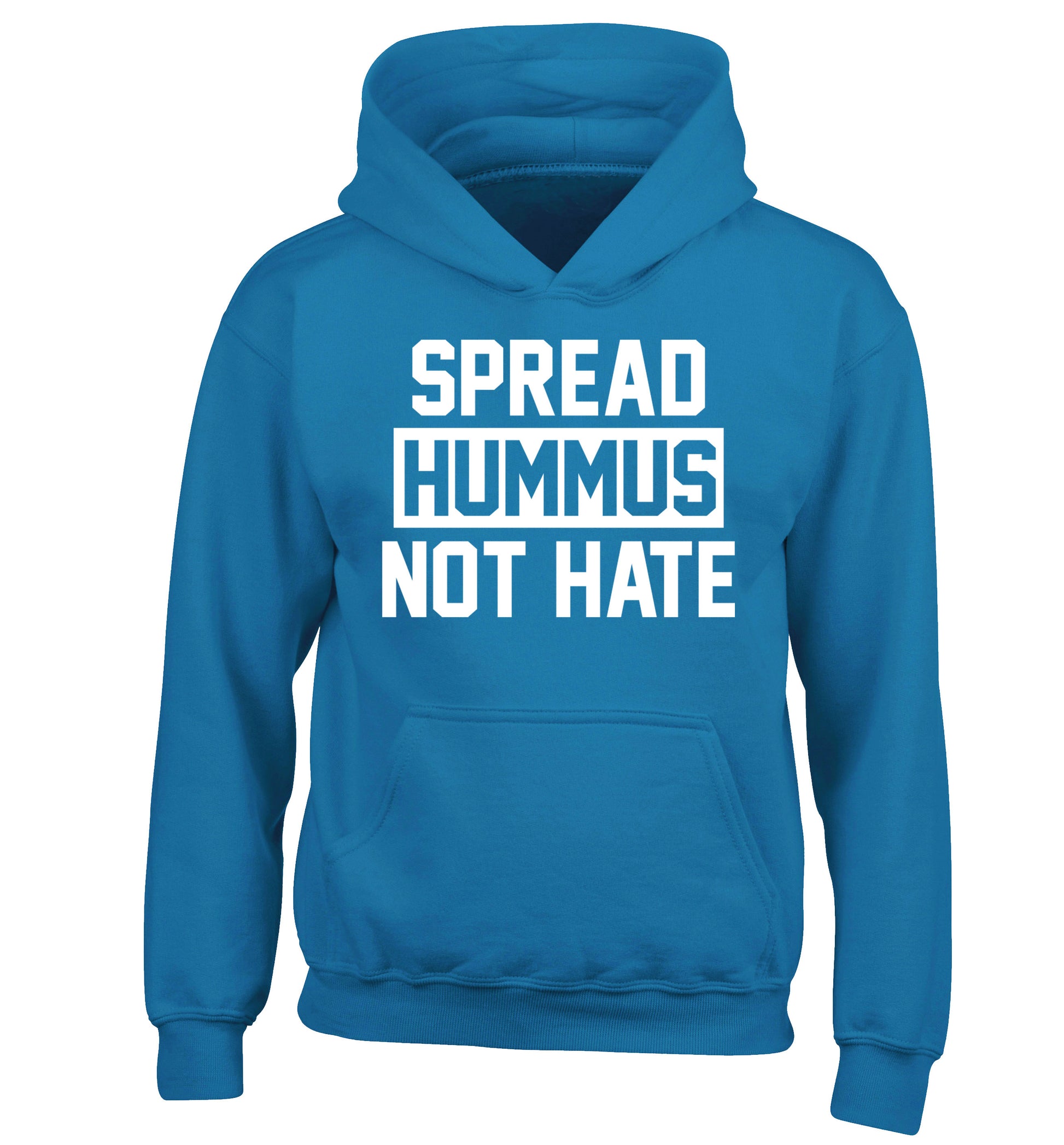 Spread hummus not hate children's blue hoodie 12-14 Years