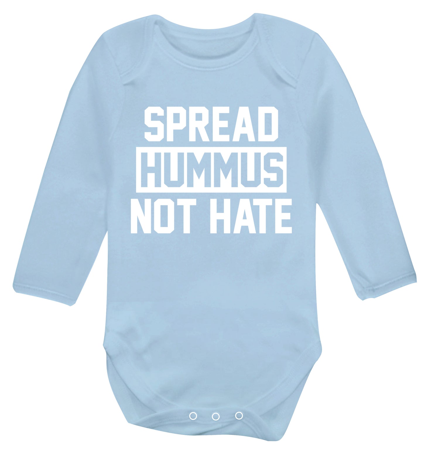 Spread hummus not hate Baby Vest long sleeved pale blue 6-12 months