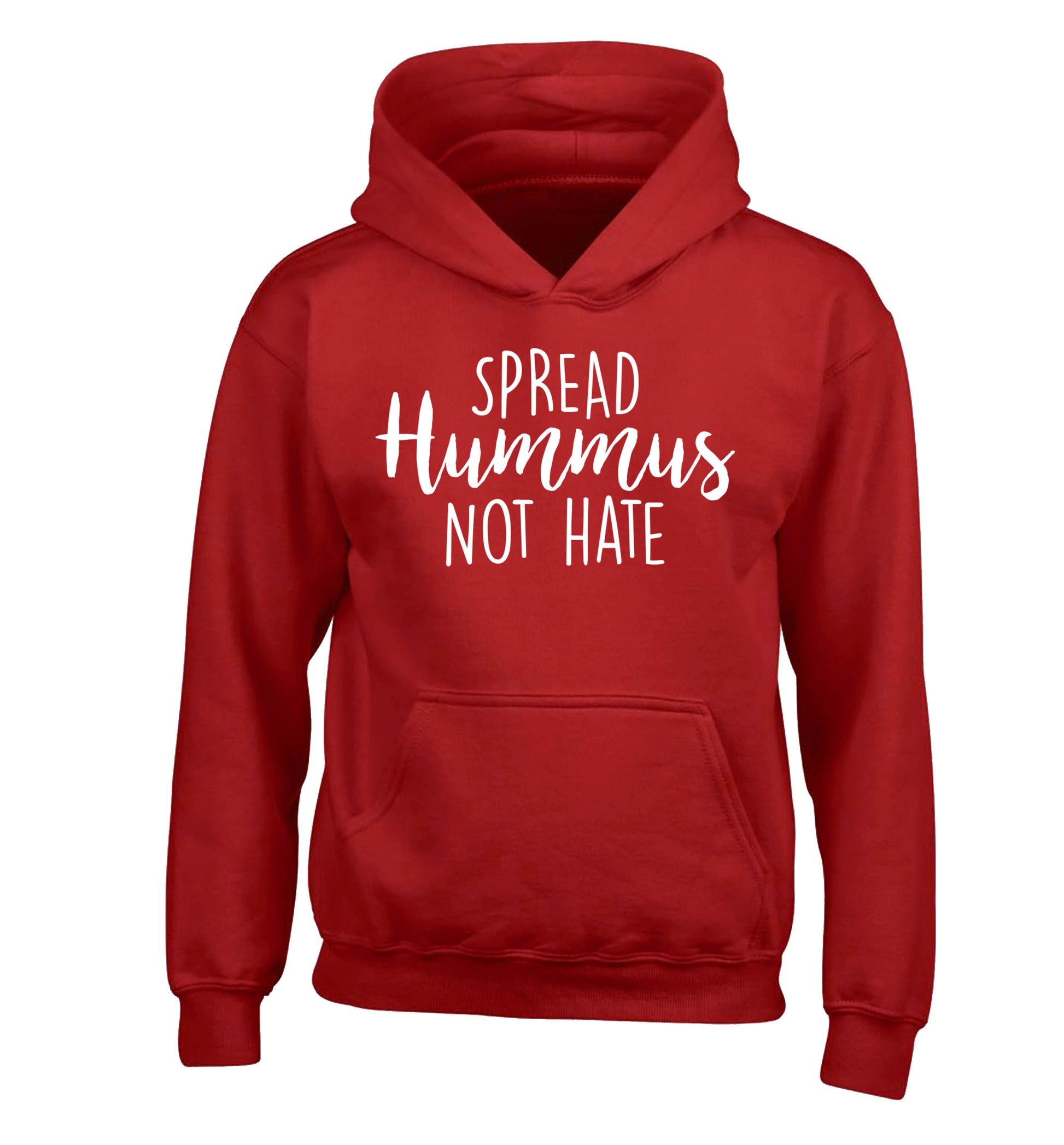 Spread hummus not hate script text children's red hoodie 12-14 Years