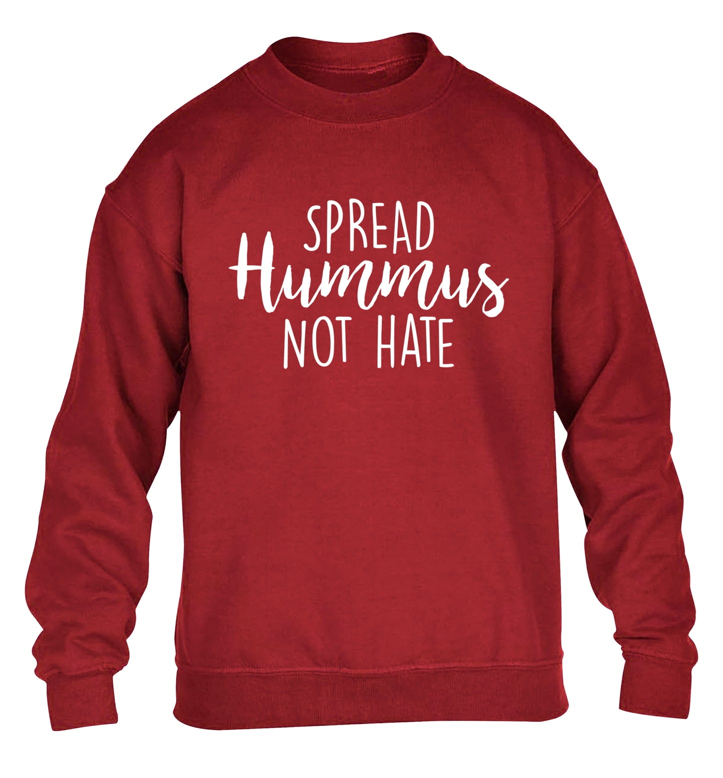 Spread hummus not hate script text children's grey sweater 12-14 Years