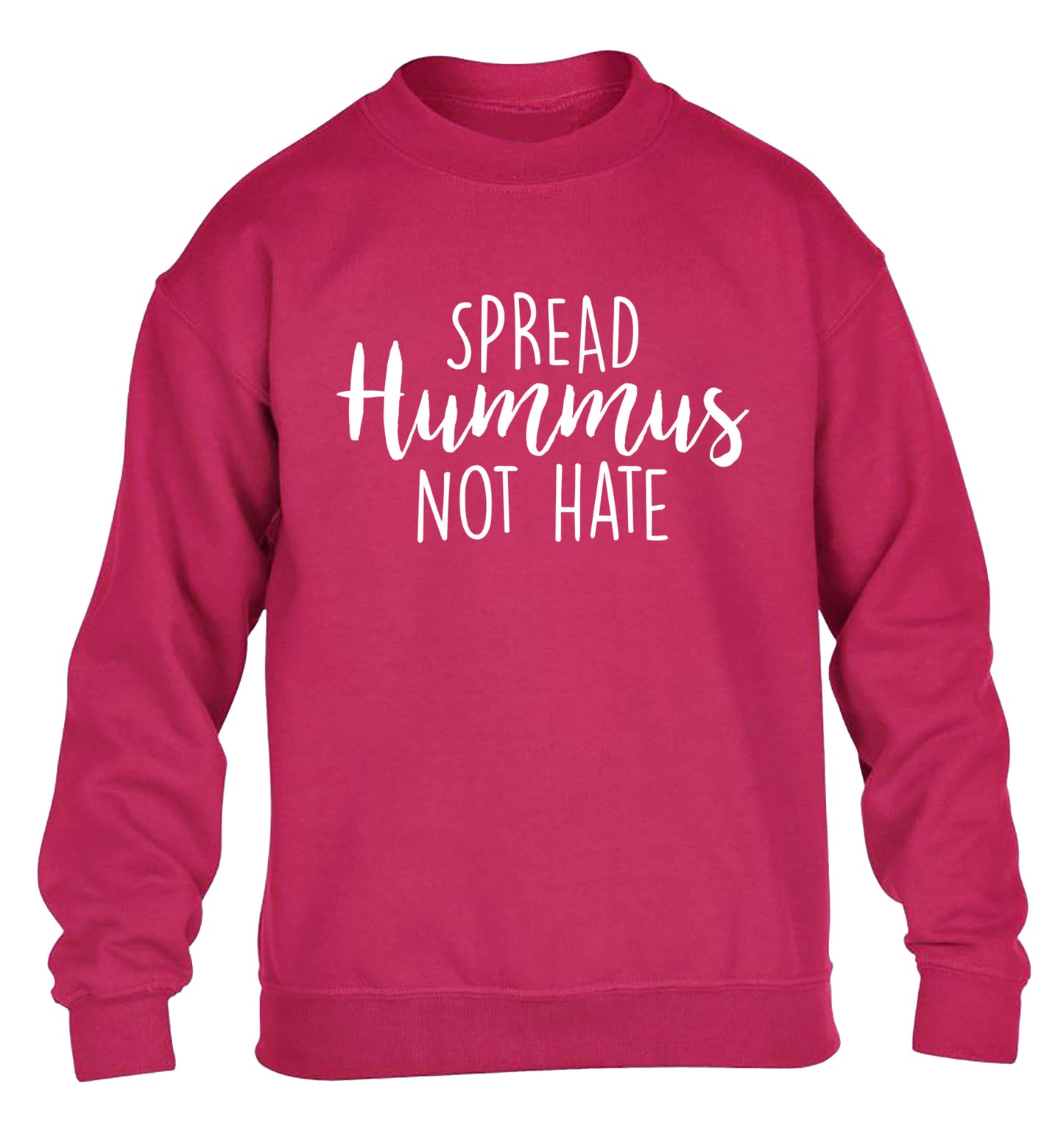 Spread hummus not hate script text children's pink sweater 12-14 Years