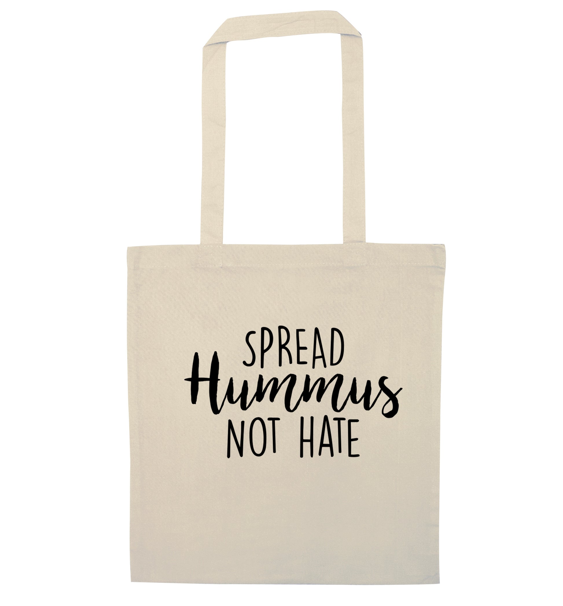 Spread hummus not hate script text natural tote bag