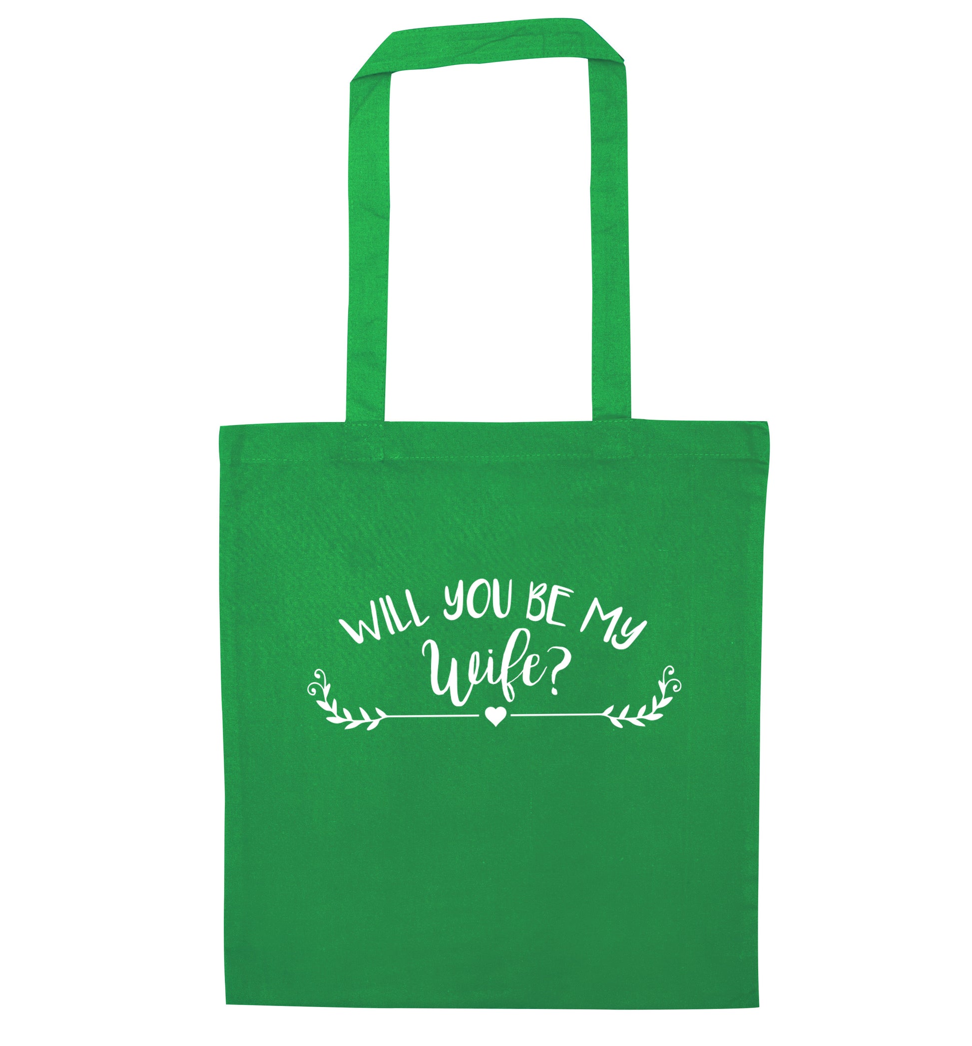 Will you be my wife? green tote bag