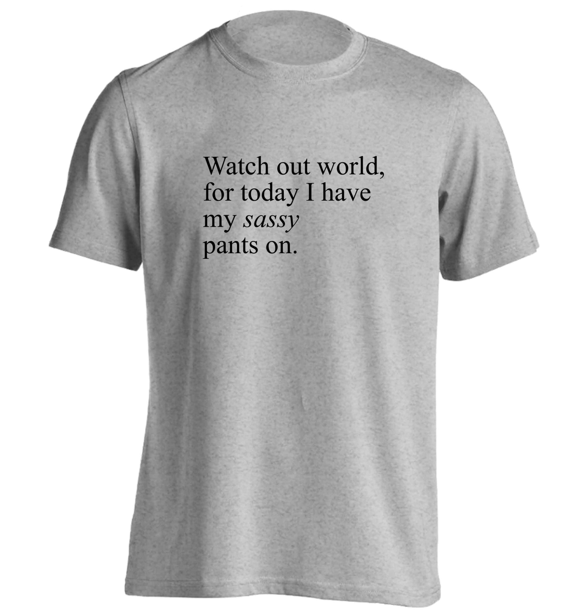 Watch out world for today I have my sassy pants on adults unisex grey Tshirt 2XL