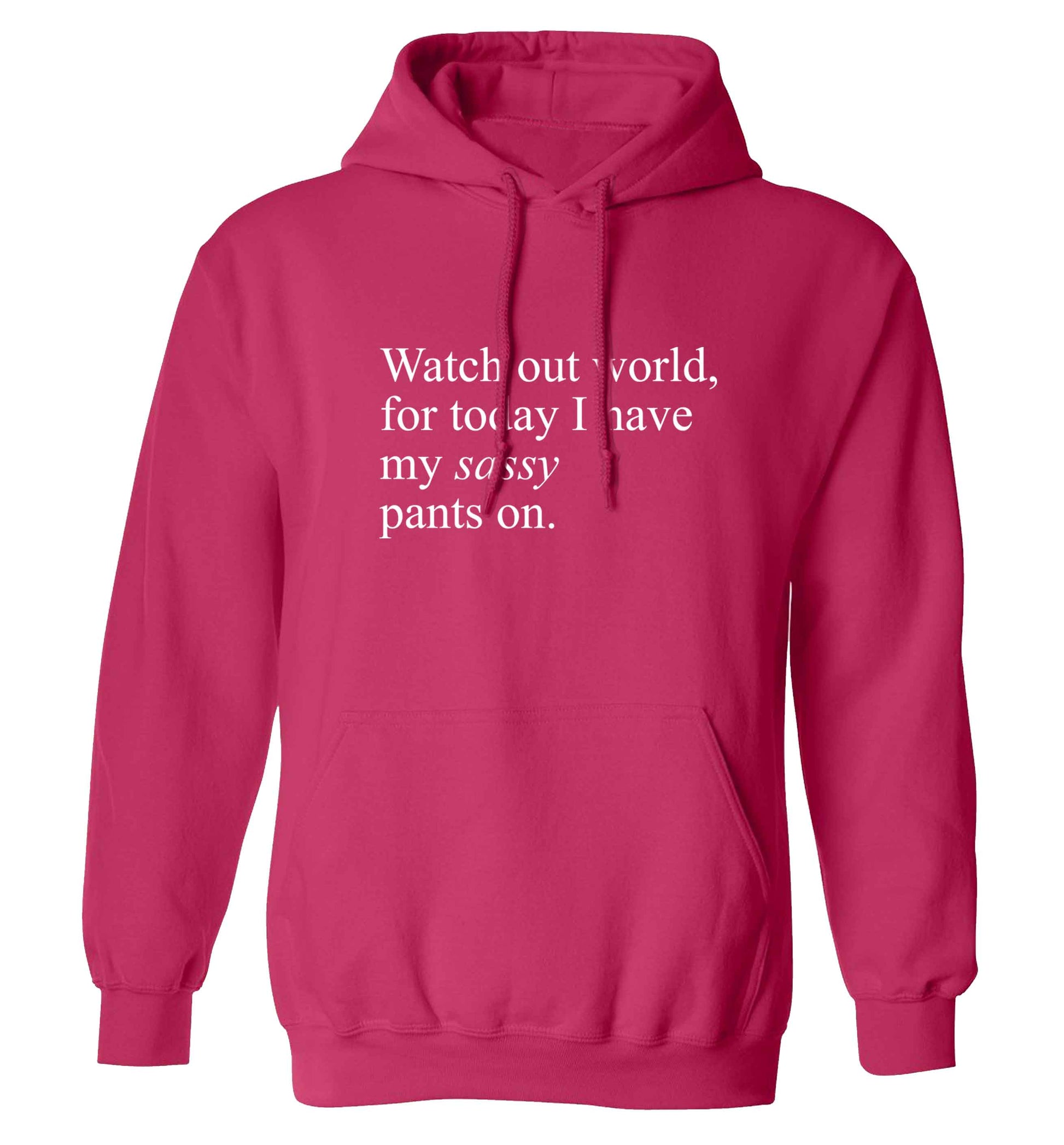 Watch out world for today I have my sassy pants on adults unisex pink hoodie 2XL