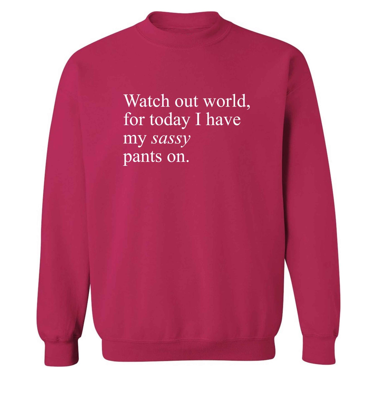 Watch out world for today I have my sassy pants on adult's unisex pink sweater 2XL
