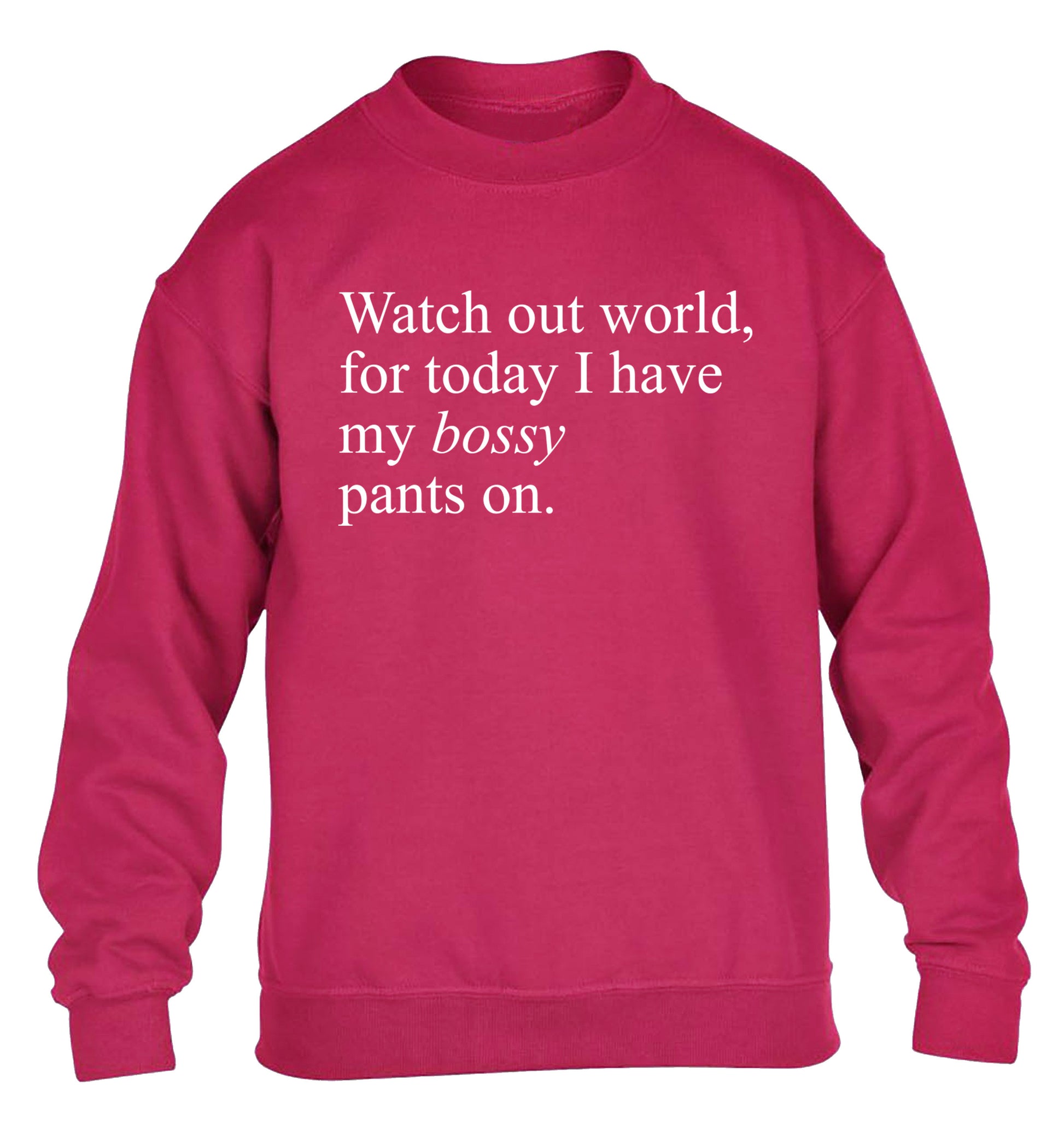 Watch out world, for today I have my bossy pants on children's pink sweater 12-14 Years