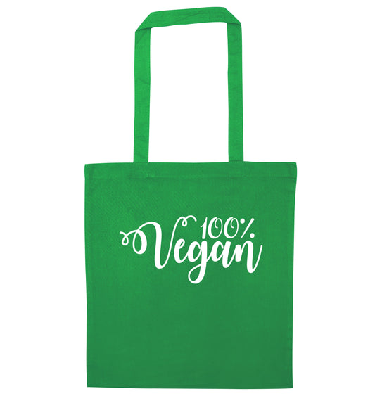 100% Vegan green tote bag