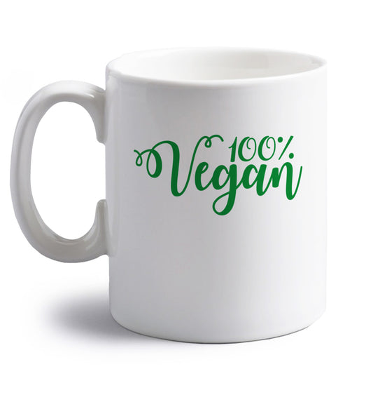 100% Vegan right handed white ceramic mug 