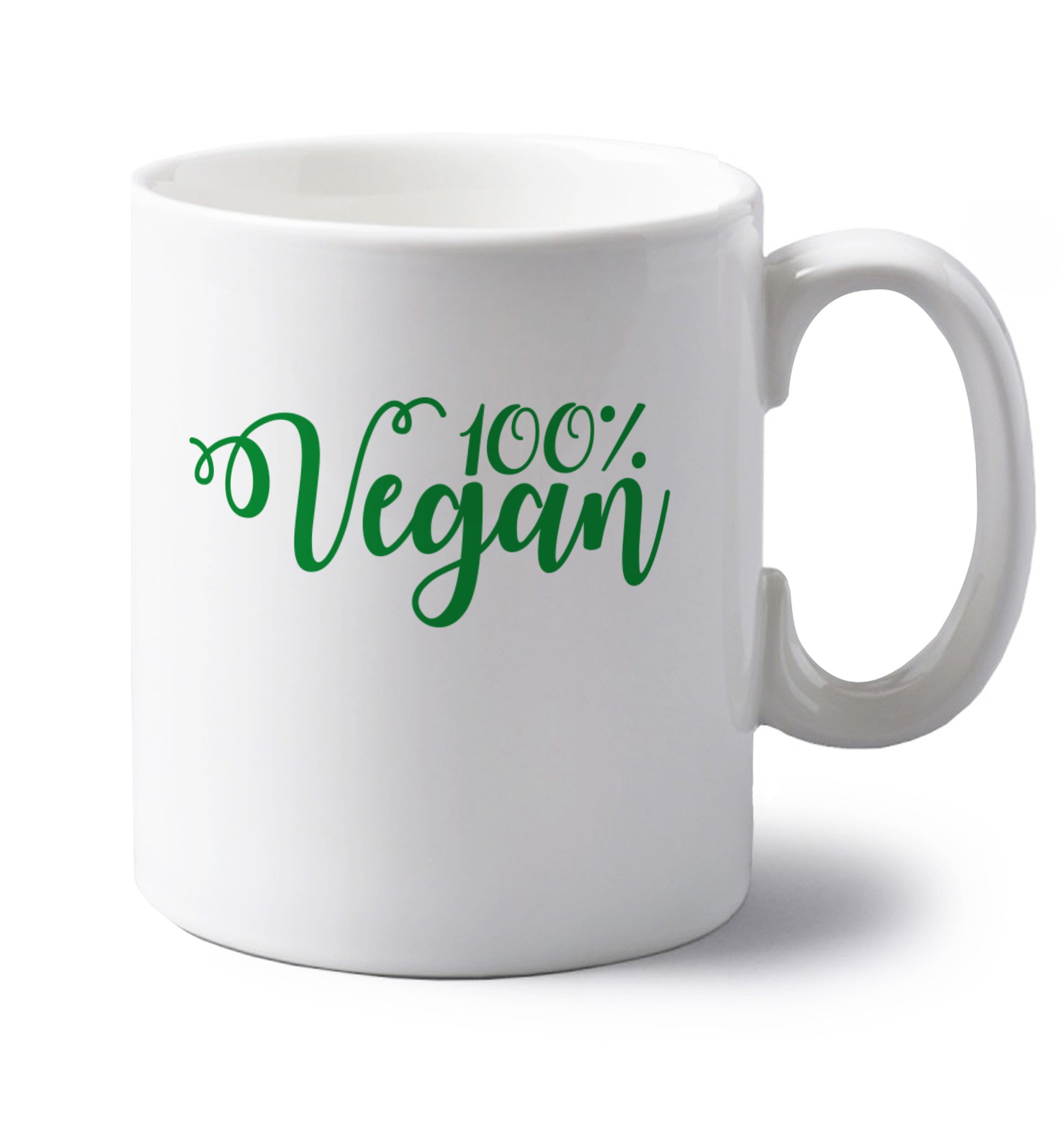 100% Vegan left handed white ceramic mug 