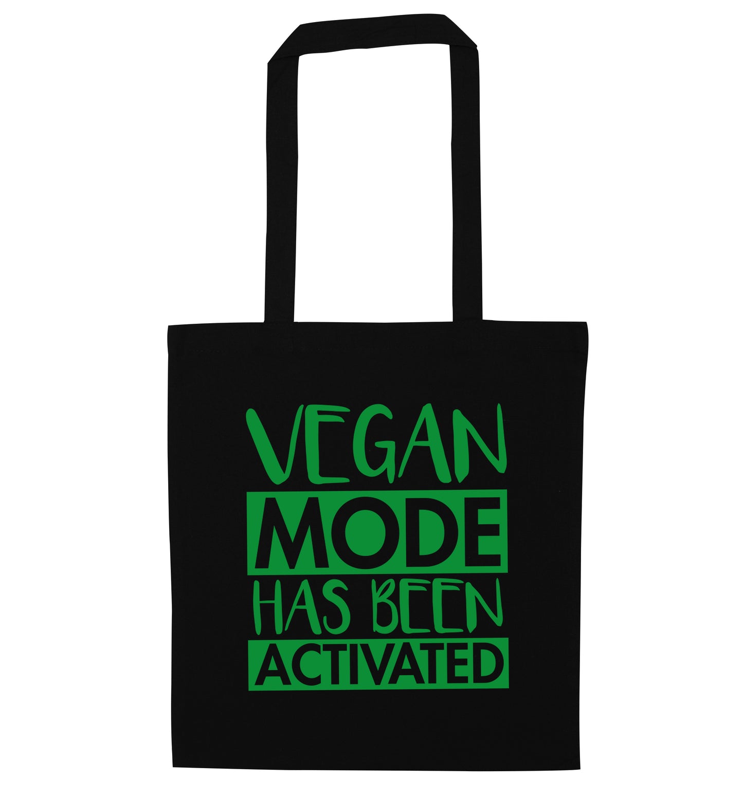 Vegan mode activated black tote bag