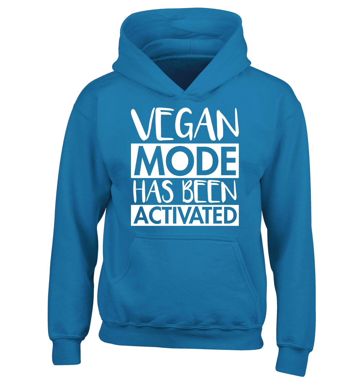 Vegan mode activated children's blue hoodie 12-14 Years