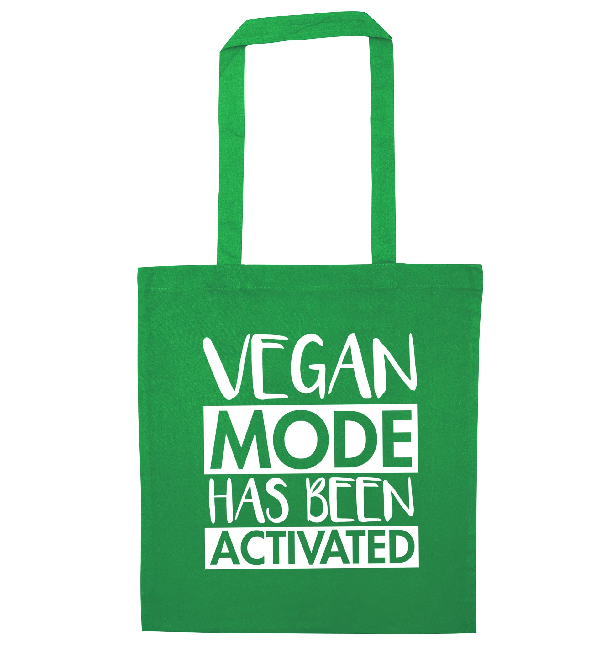 Vegan mode activated green tote bag