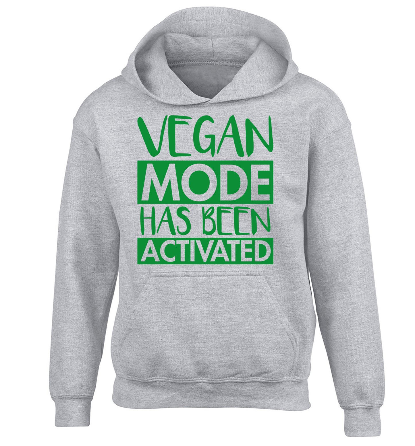 Vegan mode activated children's grey hoodie 12-14 Years