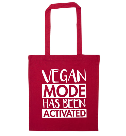 Vegan mode activated red tote bag