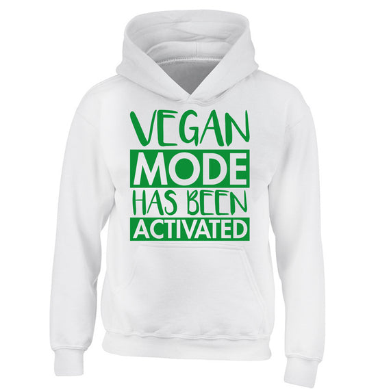 Vegan mode activated children's white hoodie 12-14 Years