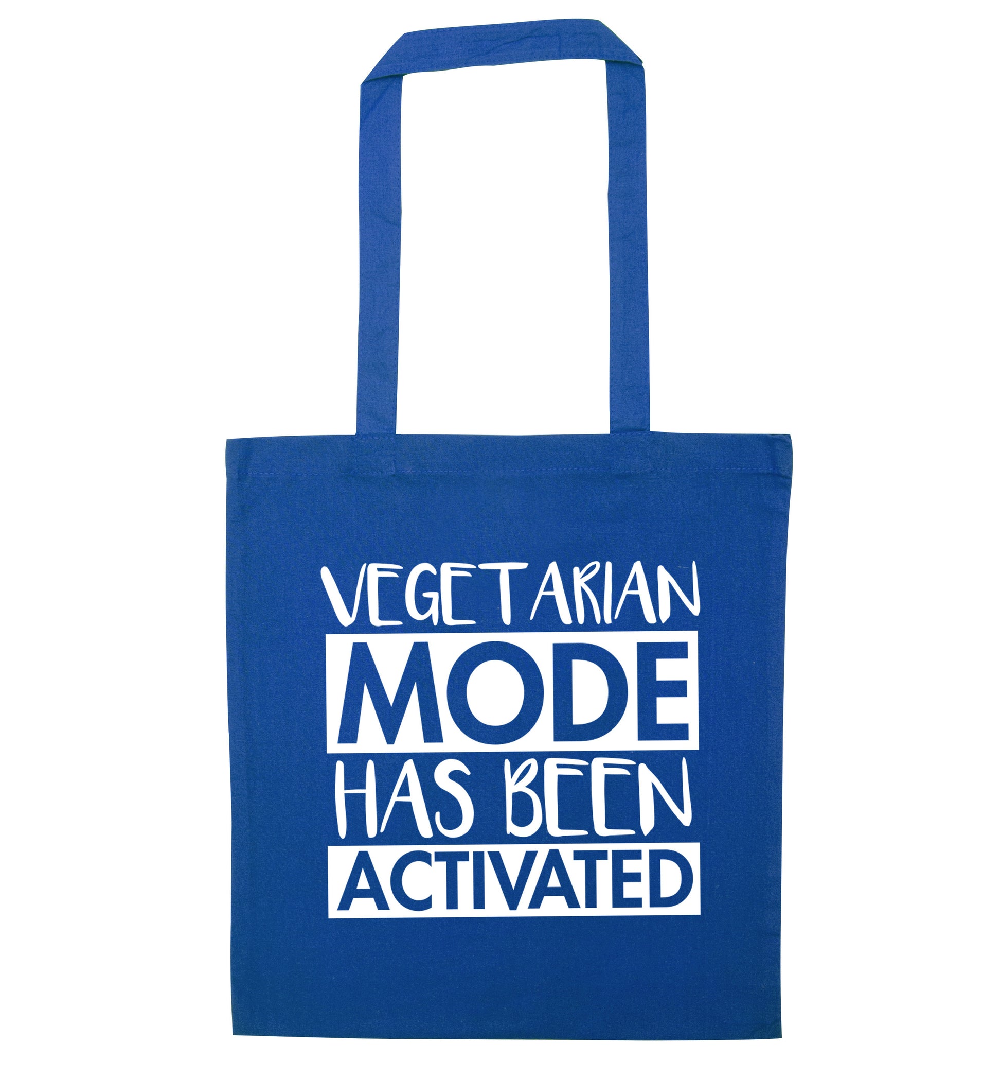 Vegetarian mode activated blue tote bag