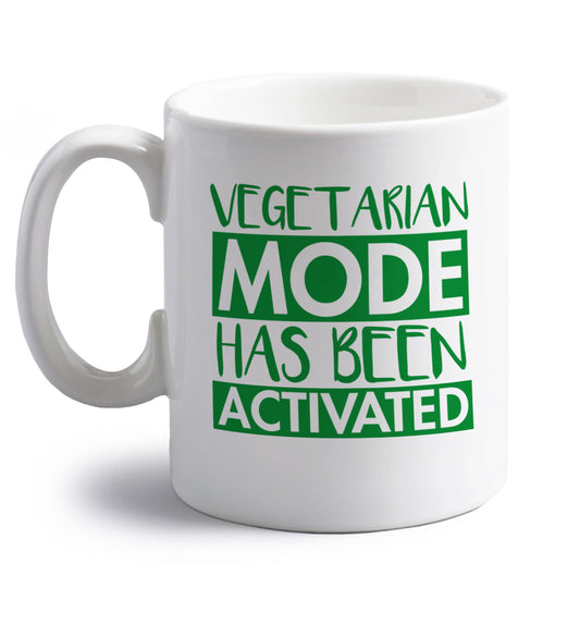 Vegetarian mode activated right handed white ceramic mug 