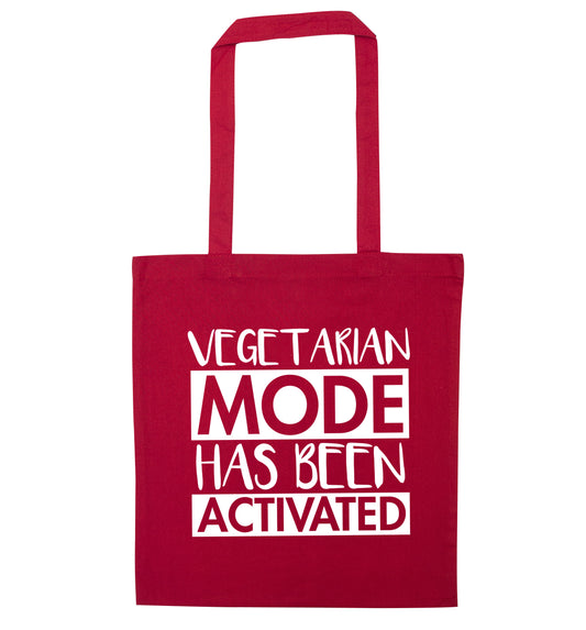 Vegetarian mode activated red tote bag