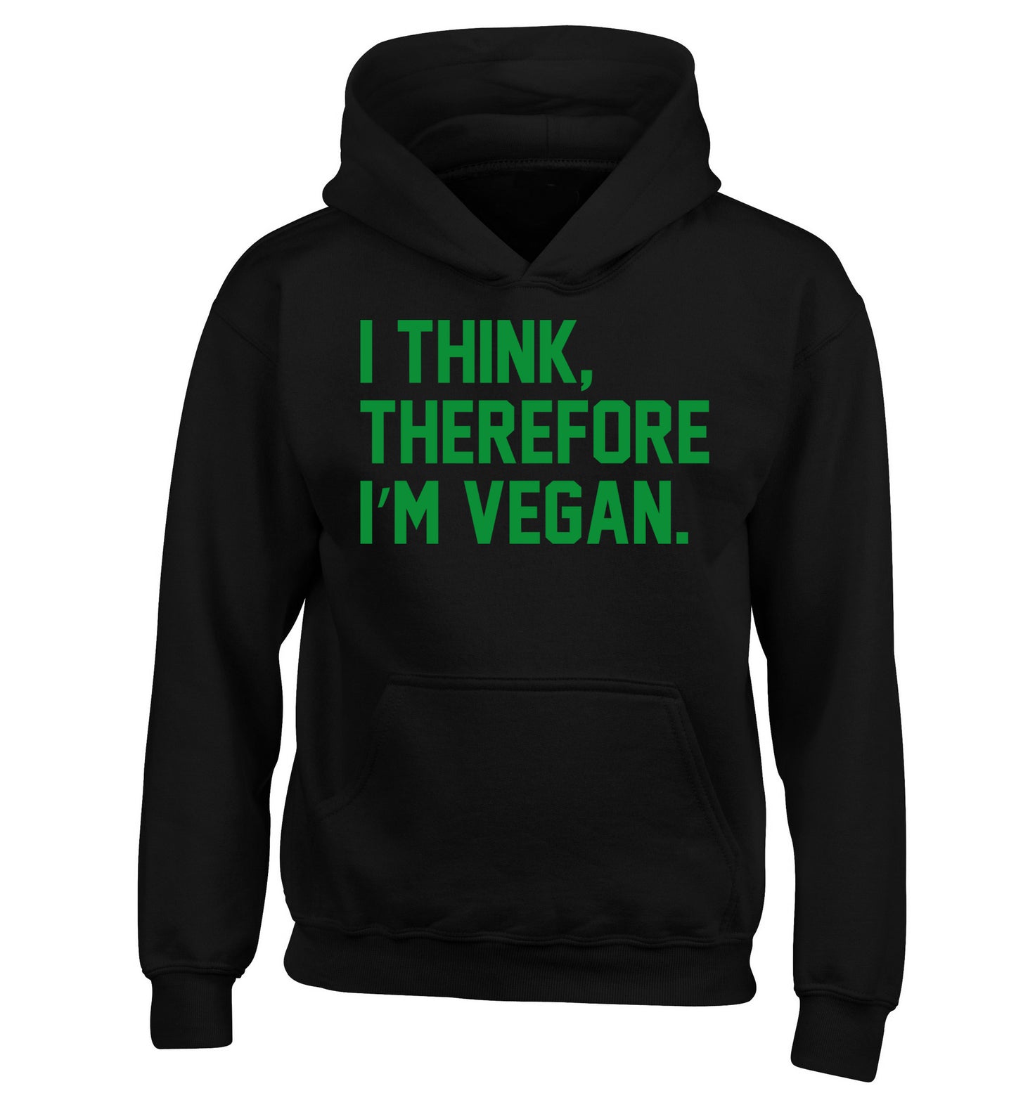 I think therefore I'm vegan children's black hoodie 12-14 Years