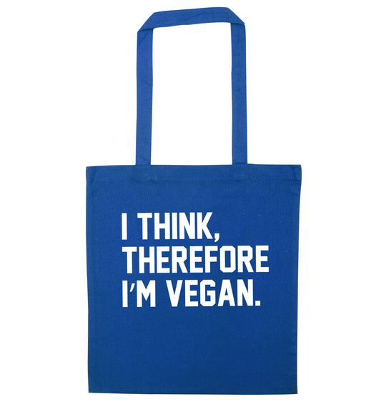 I think therefore I'm vegan blue tote bag