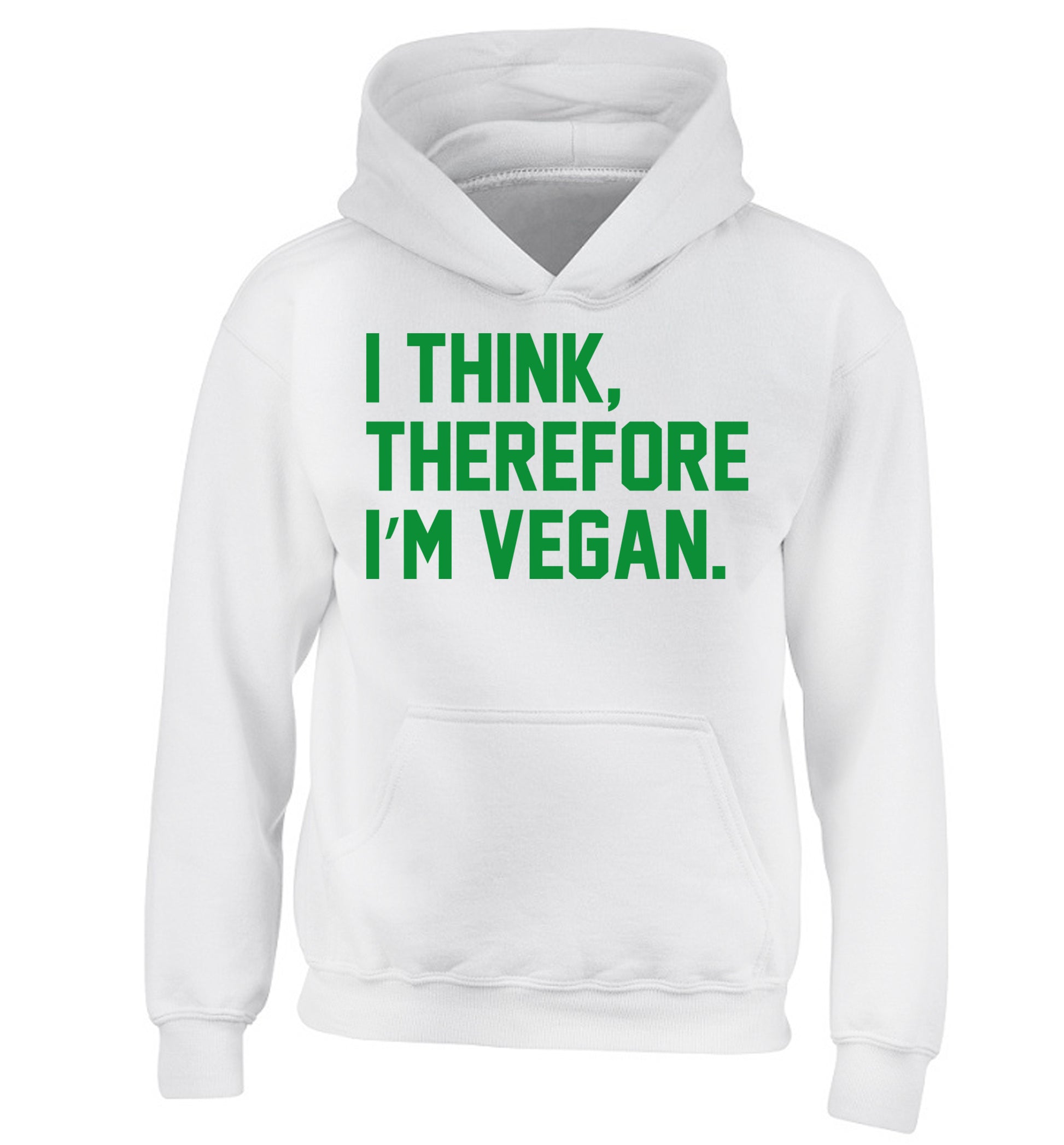 I think therefore I'm vegan children's white hoodie 12-14 Years