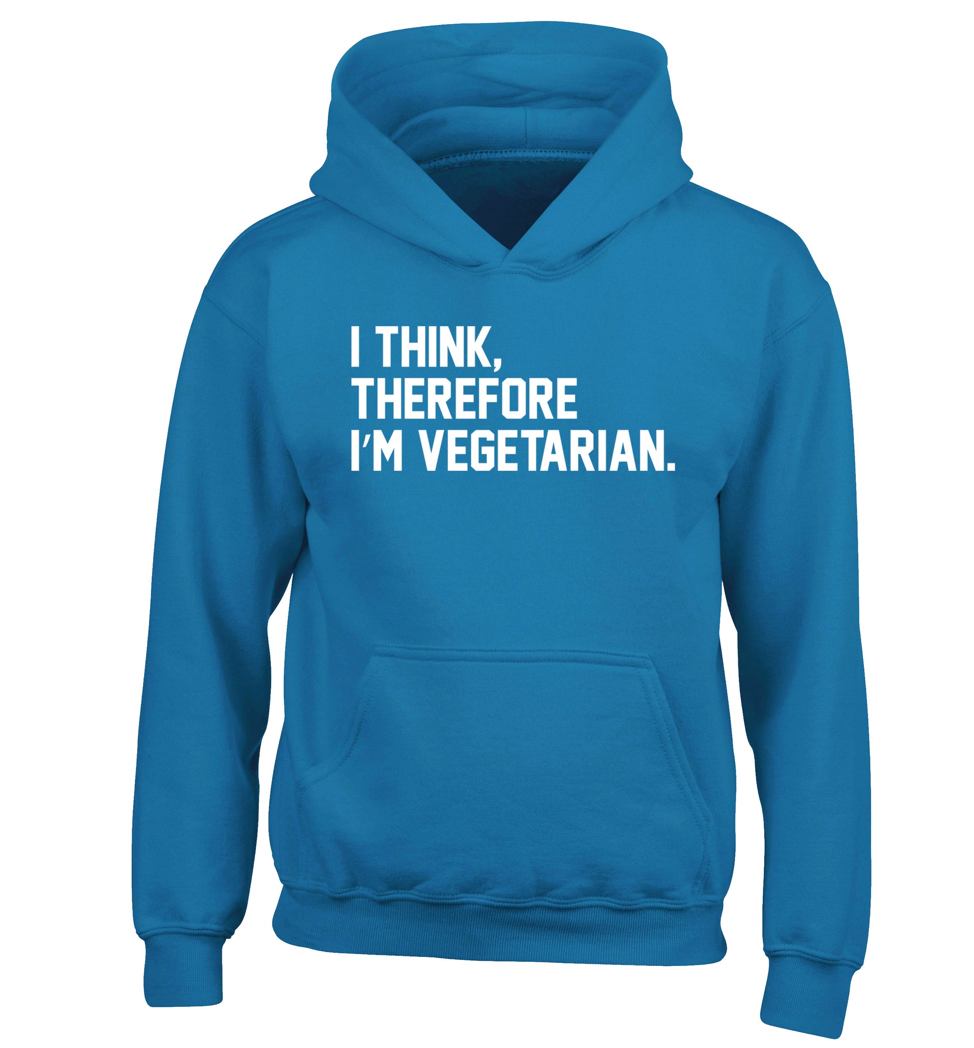 I think therefore I'm vegetarian children's blue hoodie 12-14 Years