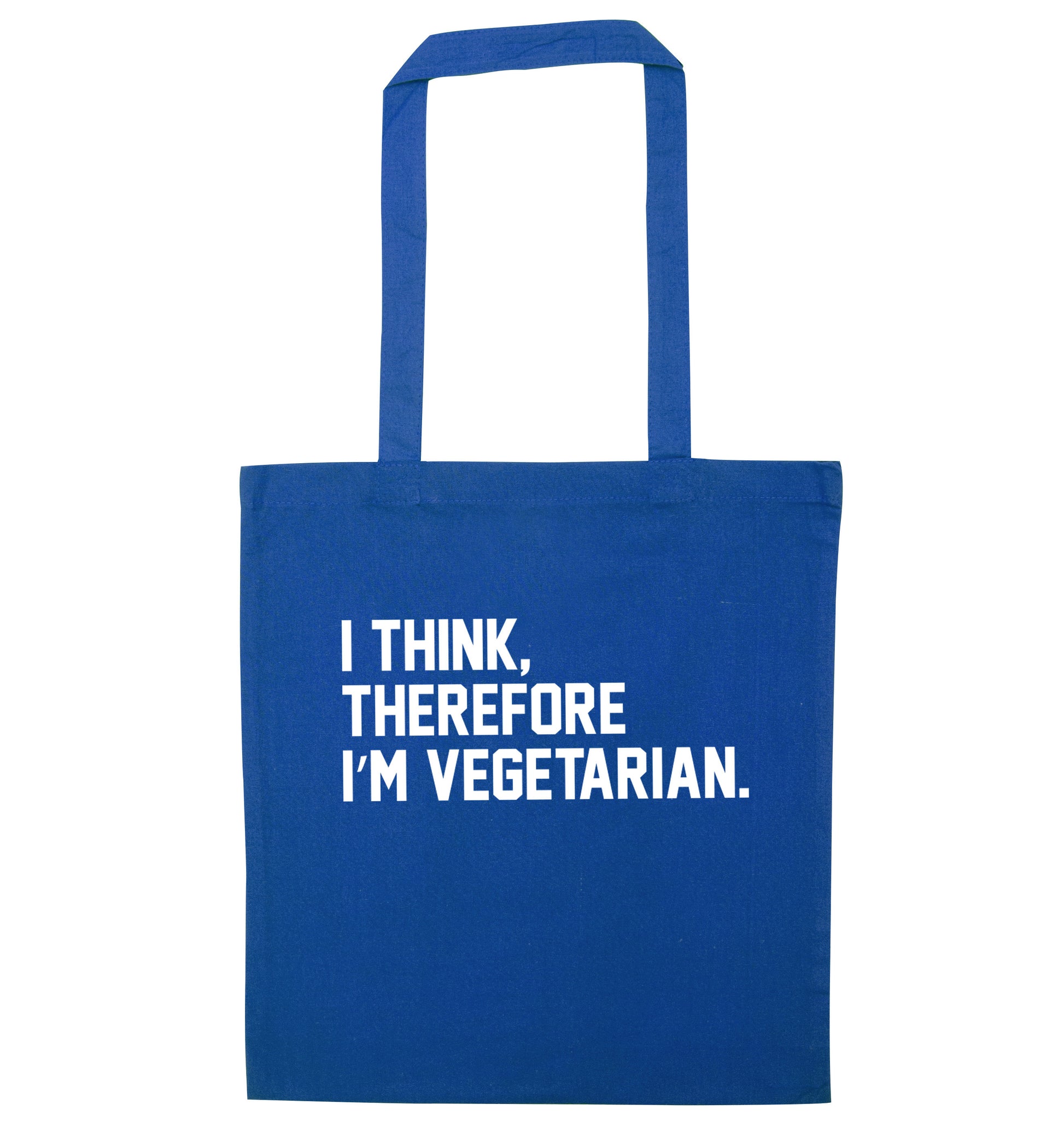 I think therefore I'm vegetarian blue tote bag