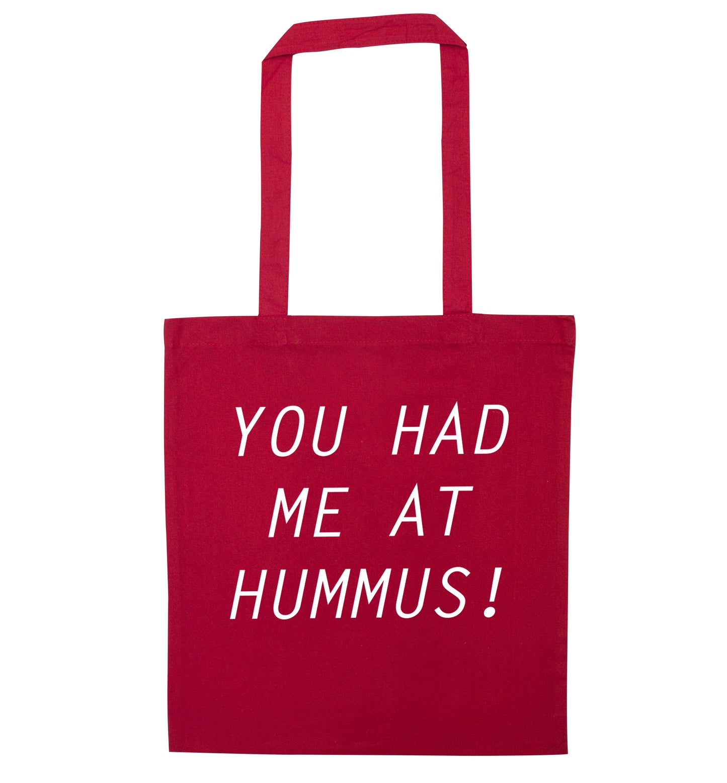 You had me at hummus red tote bag