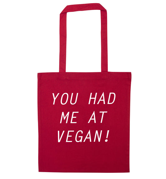 You had me at vegan red tote bag