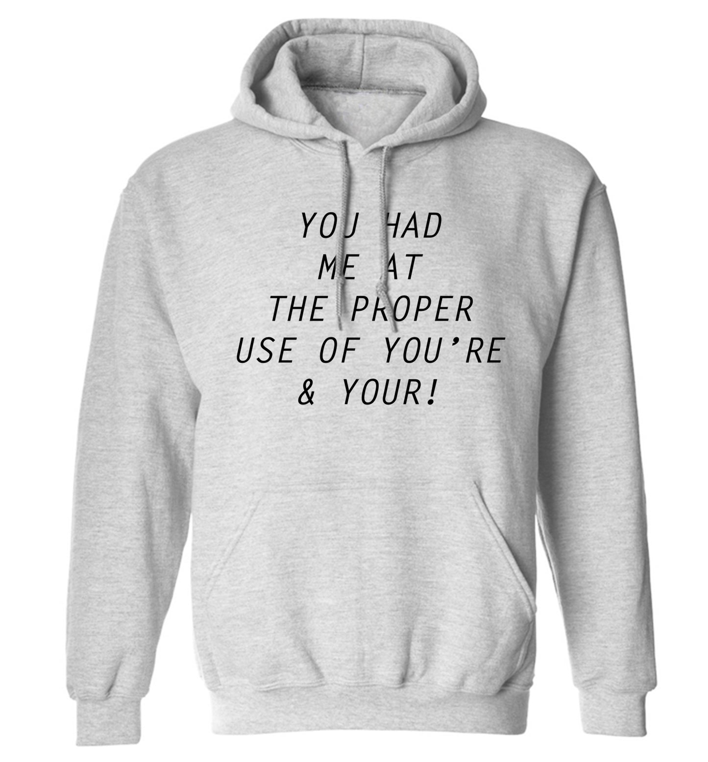 You had me at the proper use of you're and your adults unisex grey hoodie 2XL