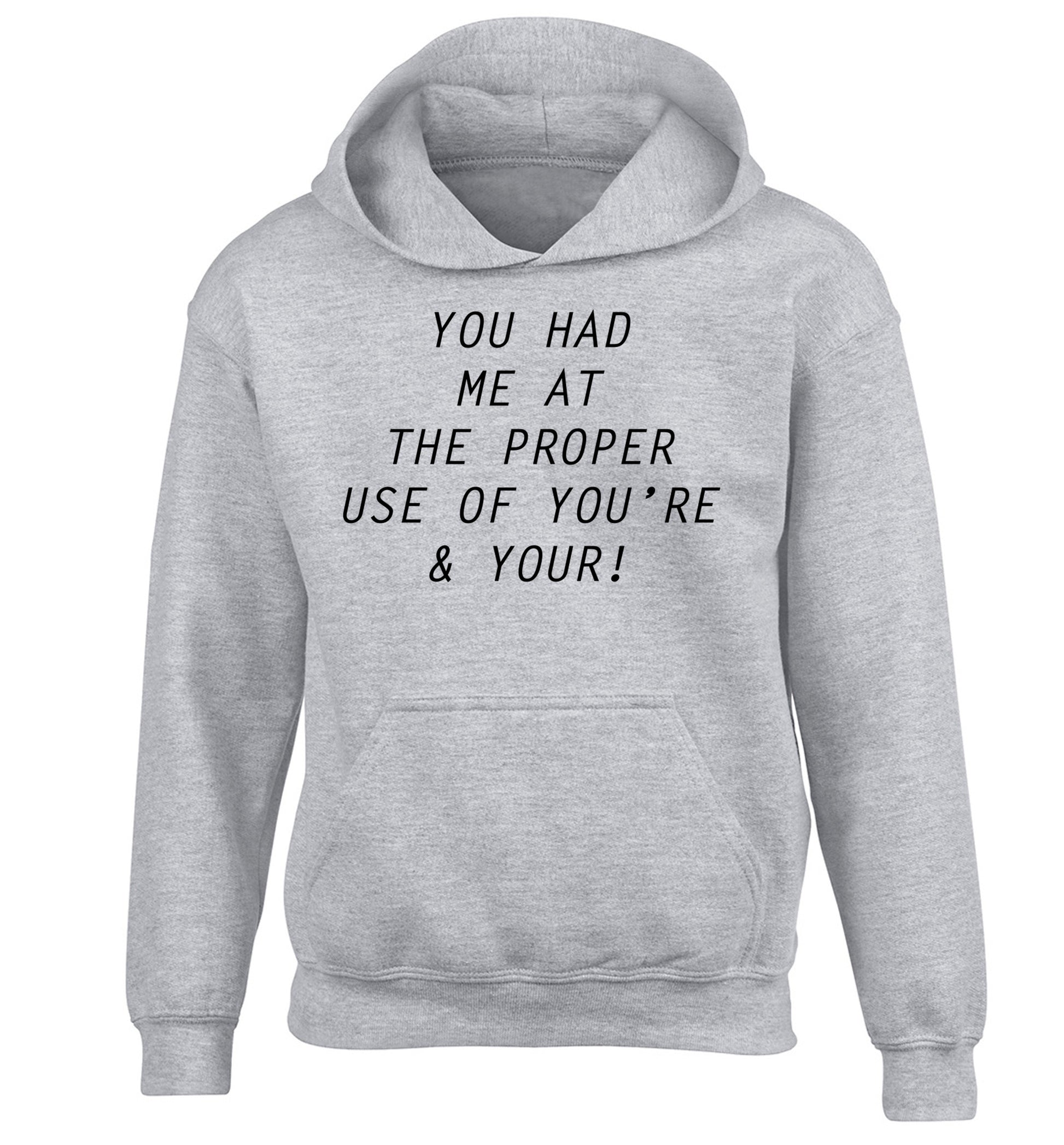 You had me at the proper use of you're and your children's grey hoodie 12-14 Years