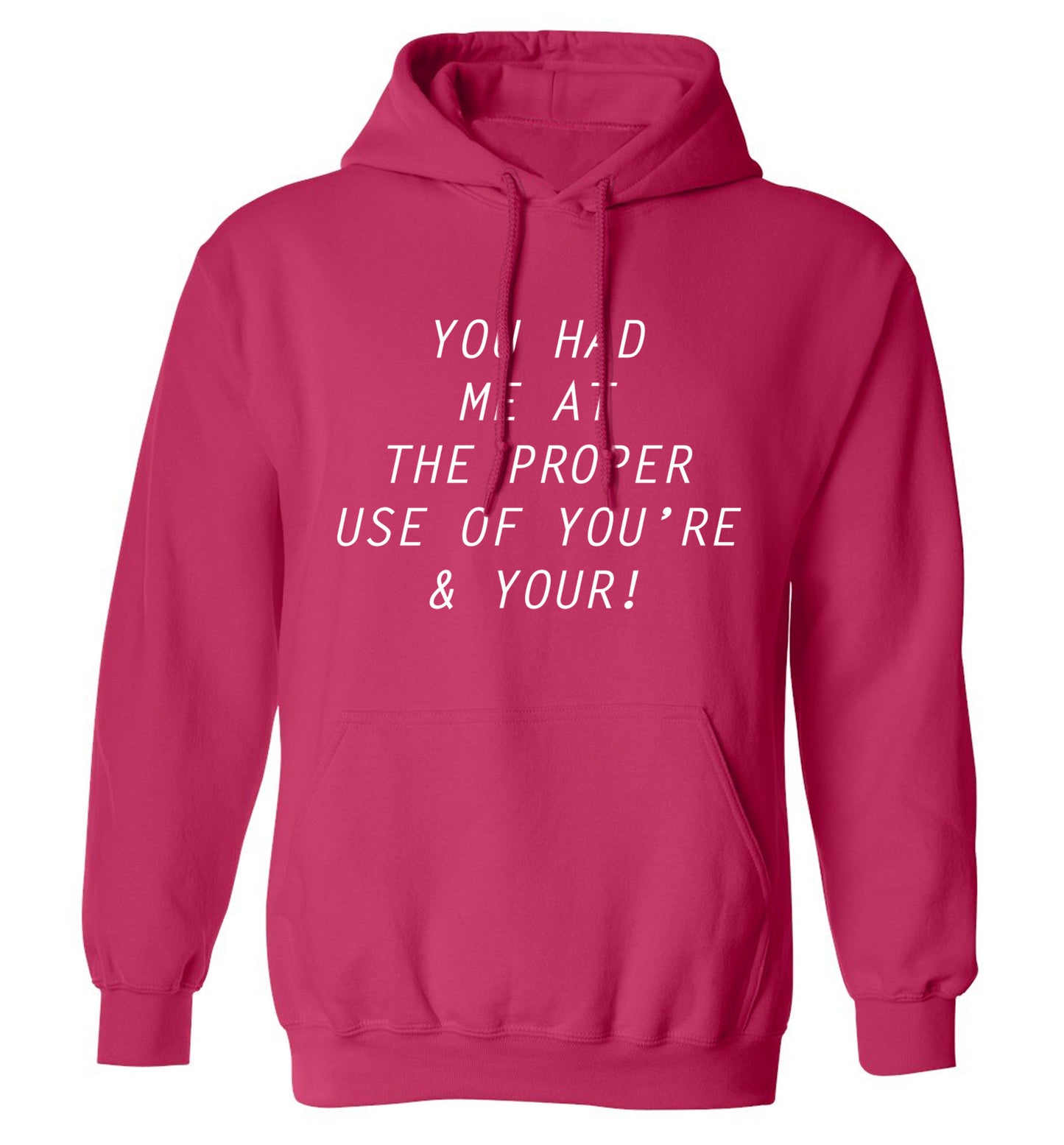 You had me at the proper use of you're and your adults unisex pink hoodie 2XL