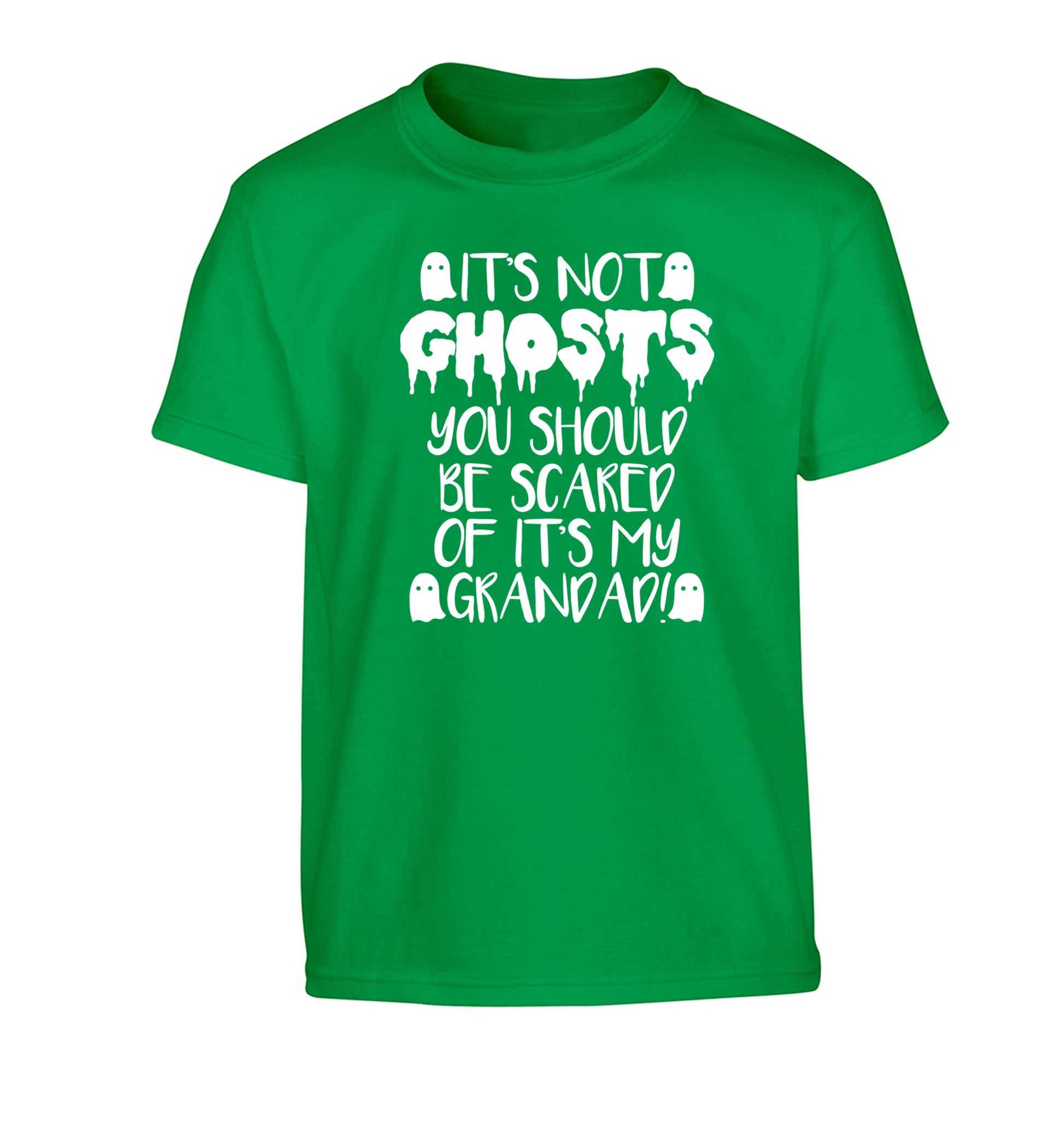 It's not ghosts you should be scared of it's my grandad! Children's green Tshirt 12-14 Years