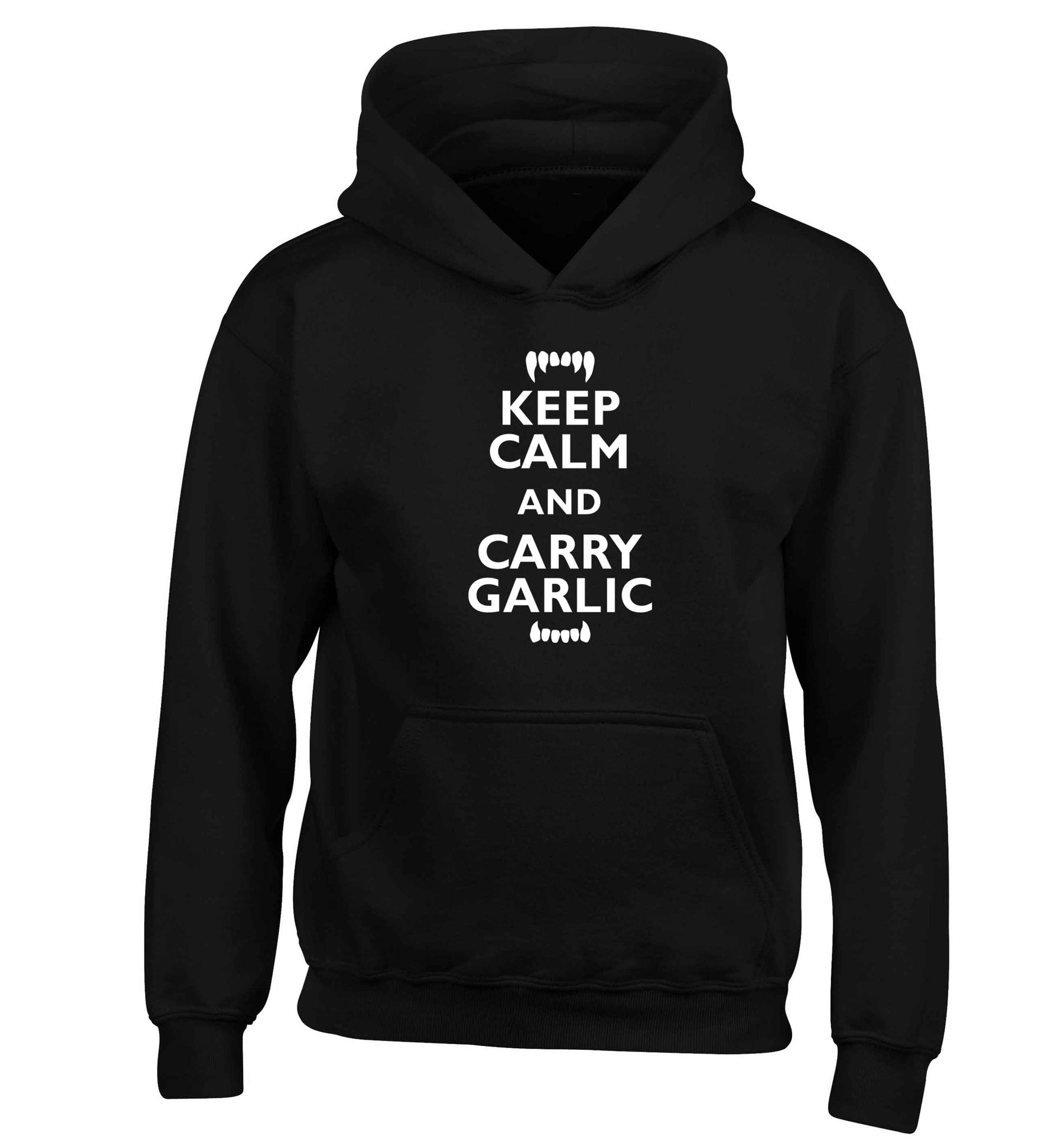 Keep calm and carry garlic children's black hoodie 12-13 Years