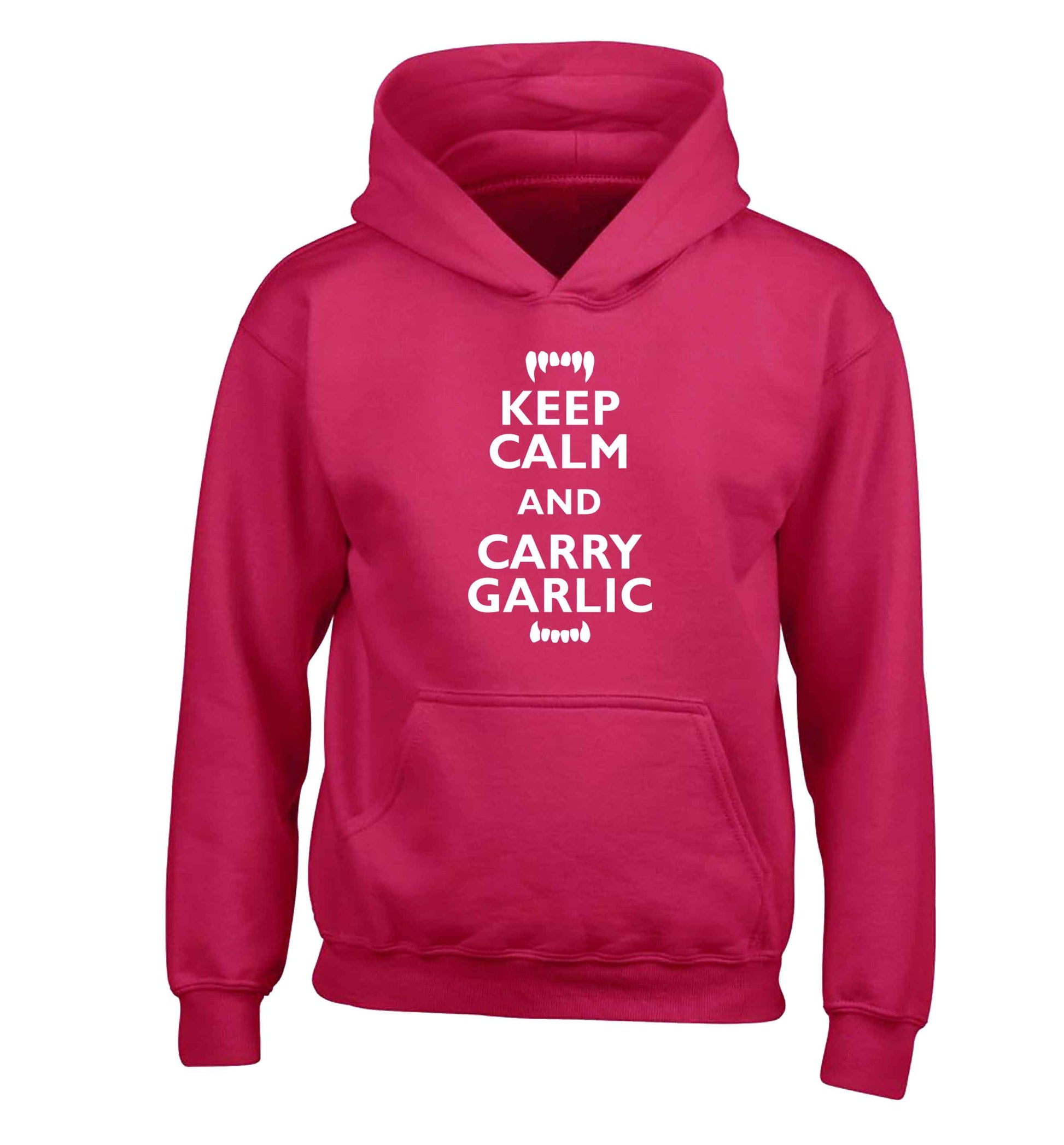 Keep calm and carry garlic children's pink hoodie 12-13 Years