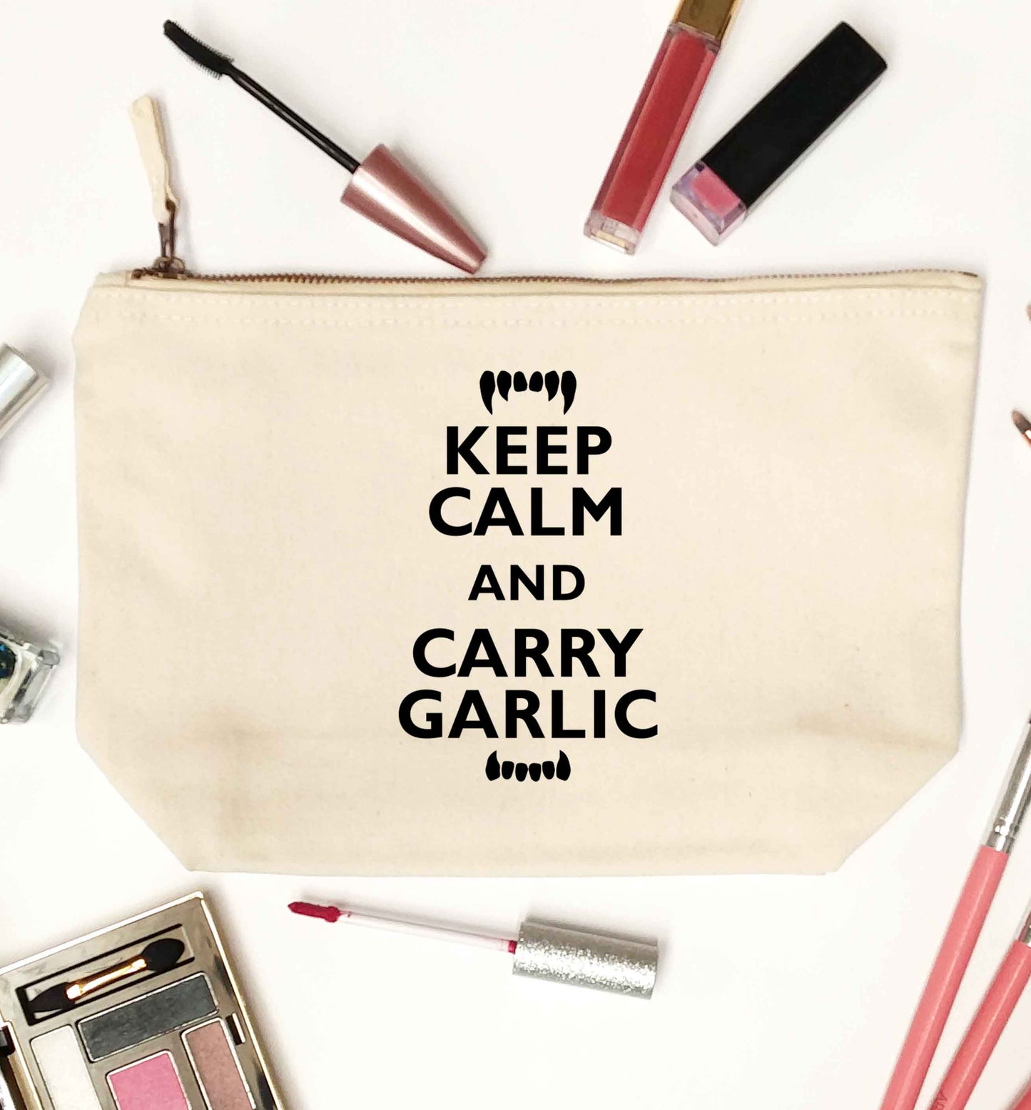 Keep calm and carry garlic natural makeup bag