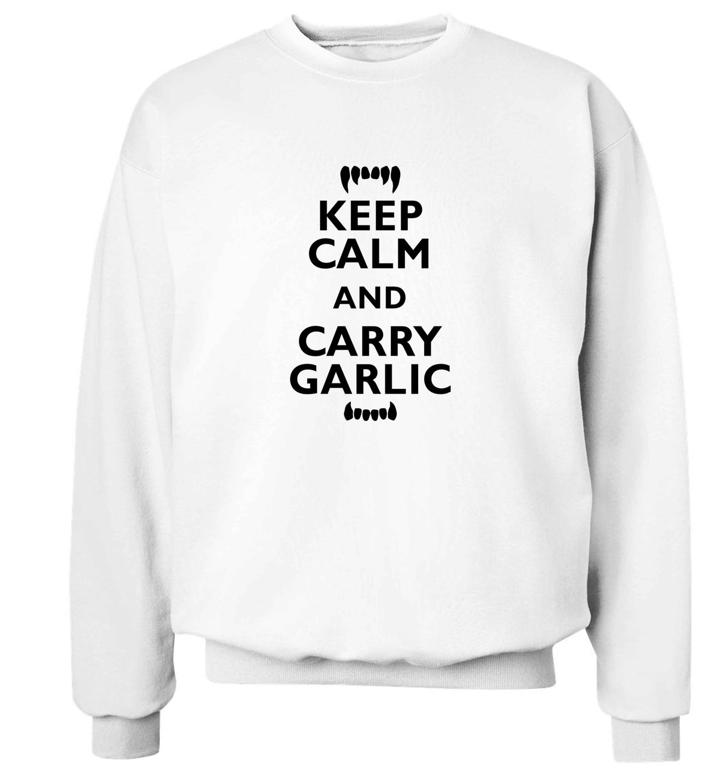 Keep calm and carry garlic adult's unisex white sweater 2XL