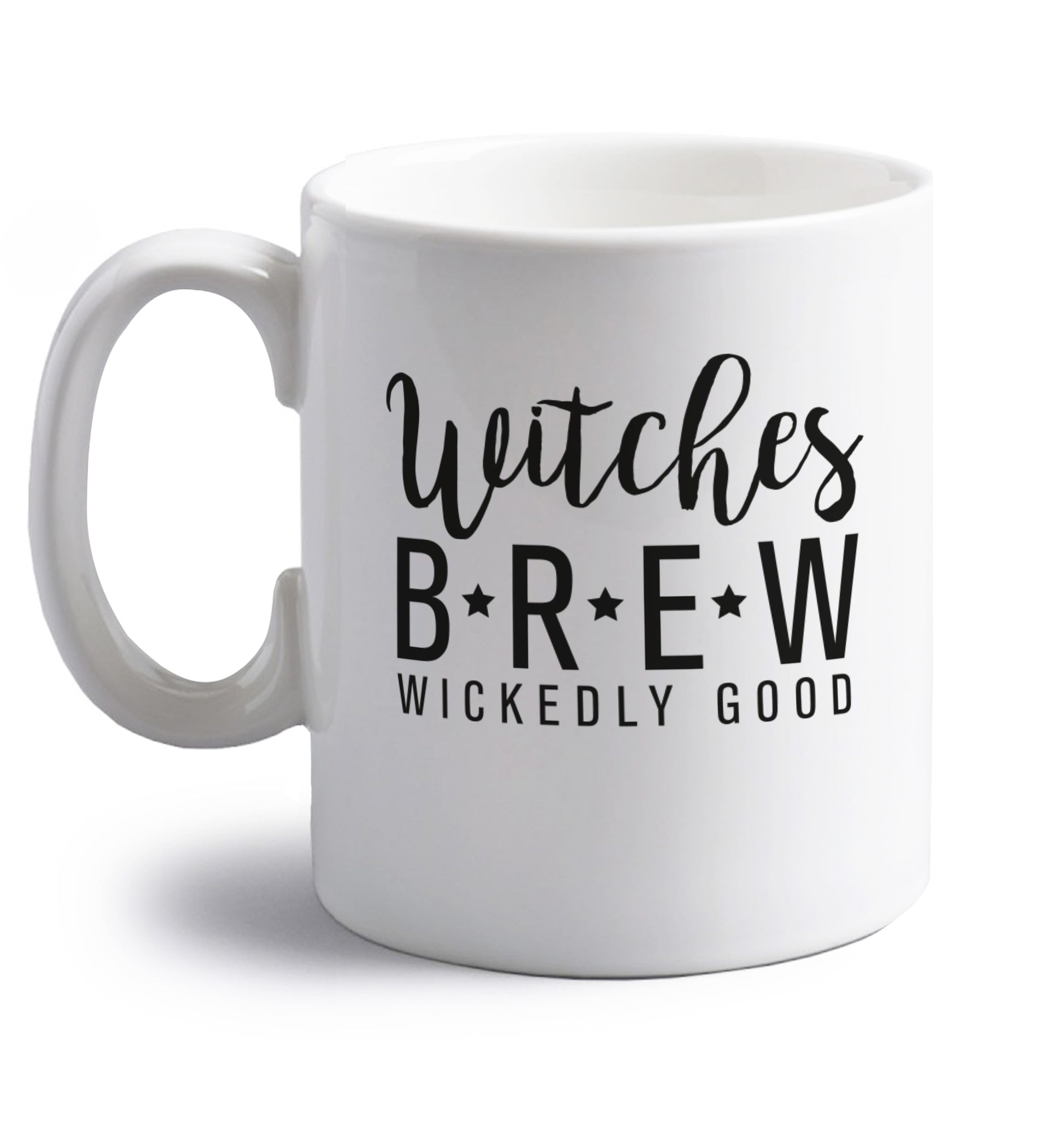 Witches Brew right handed white ceramic mug 