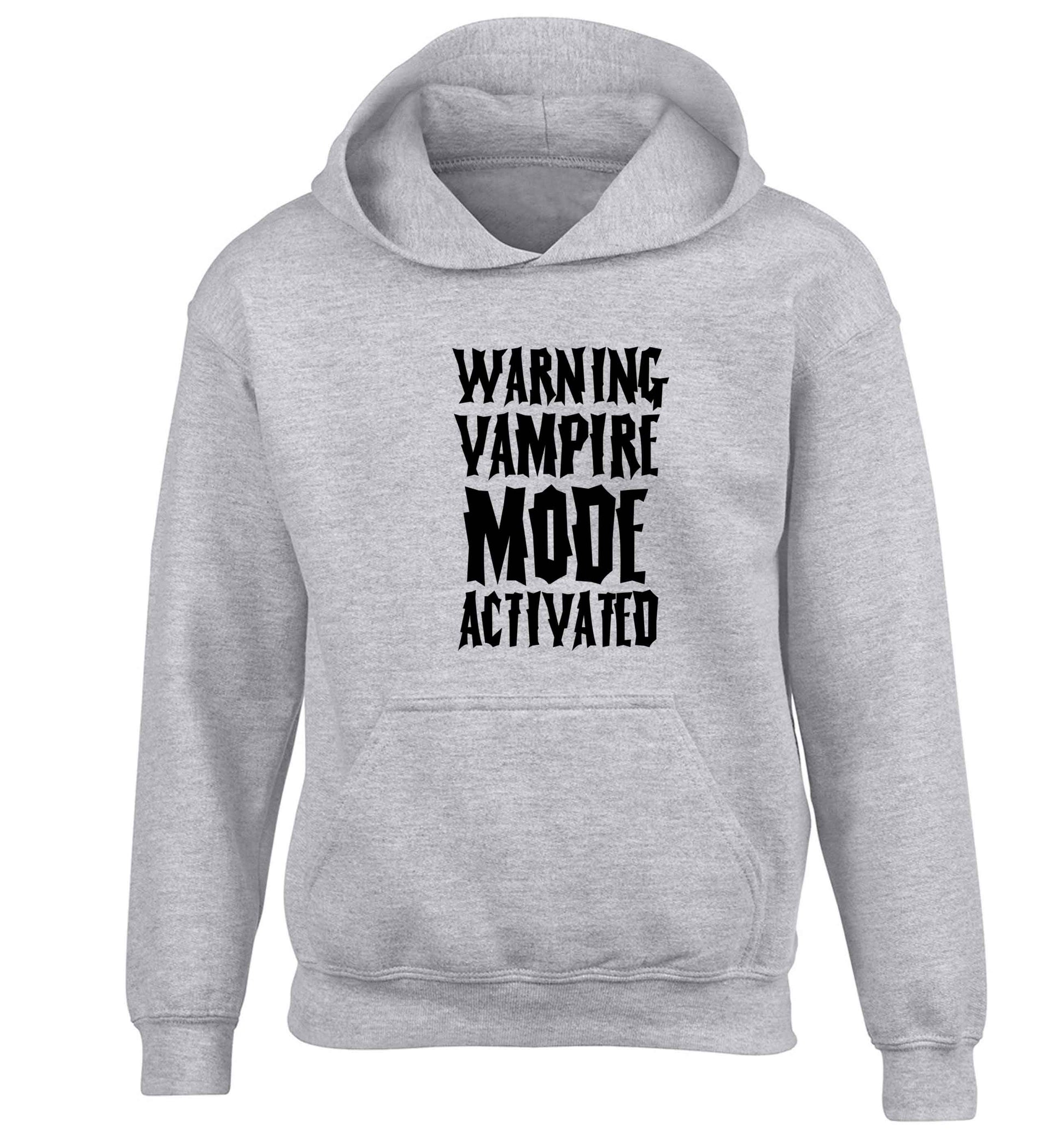 Warning vampire mode activated children's grey hoodie 12-13 Years