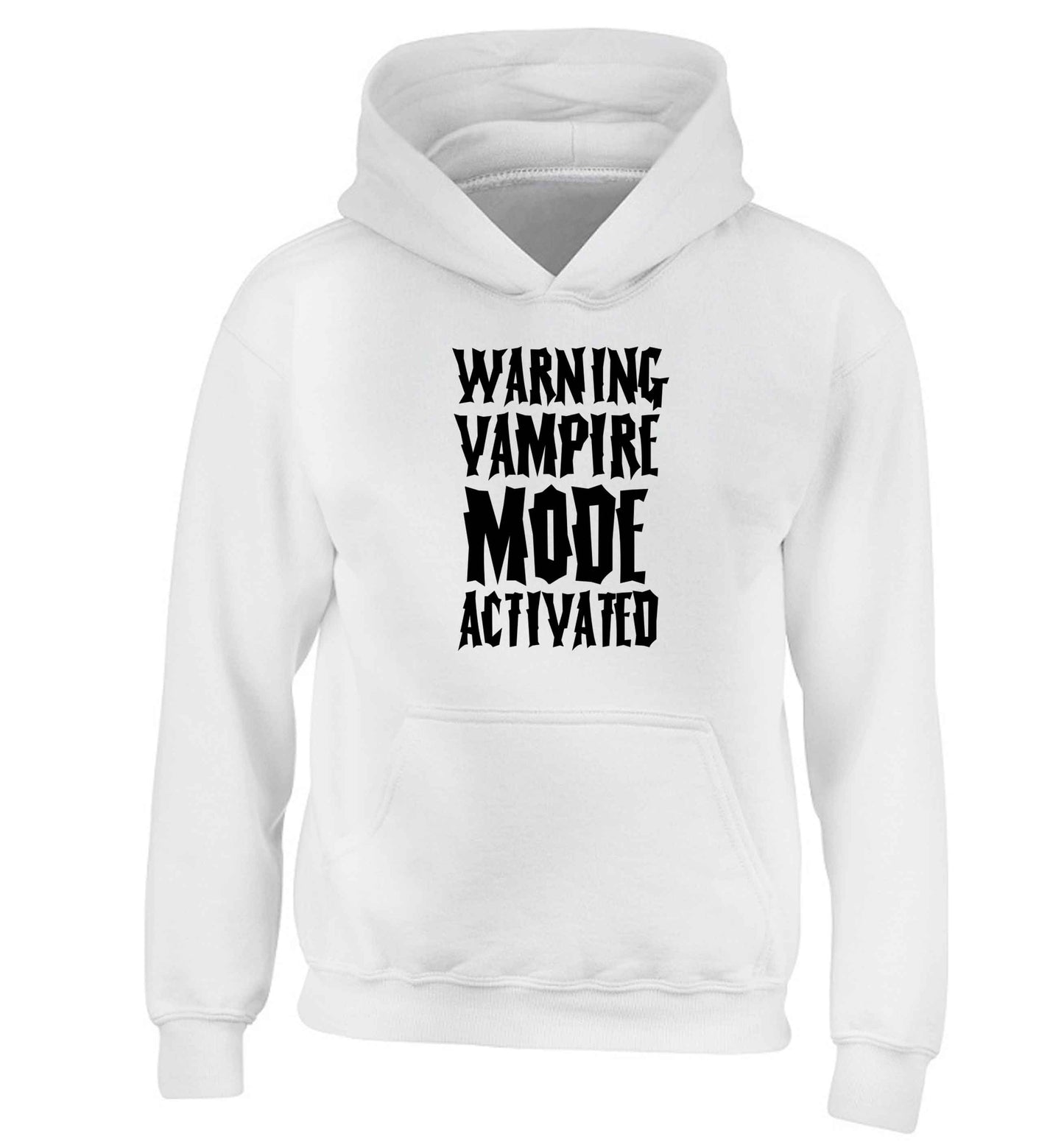 Warning vampire mode activated children's white hoodie 12-13 Years