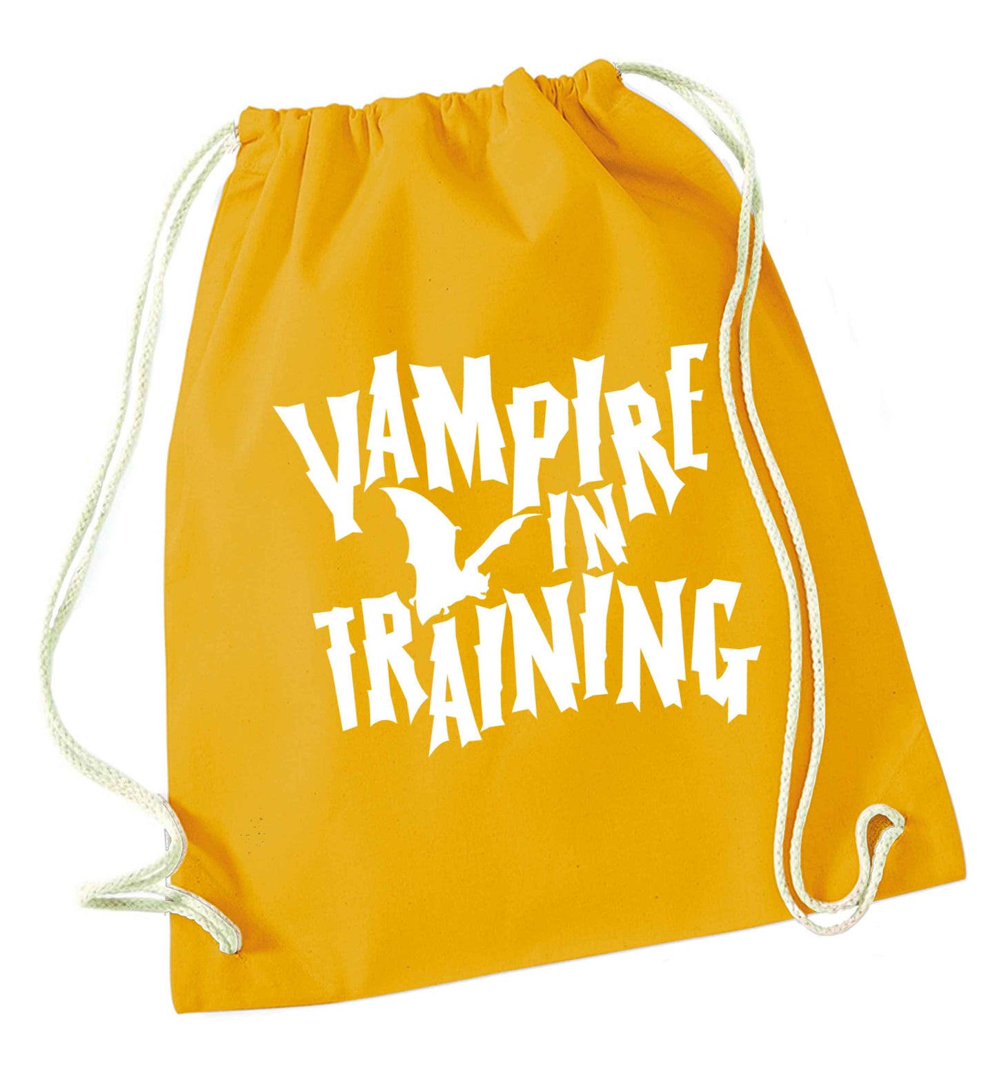Vampire in training mustard drawstring bag