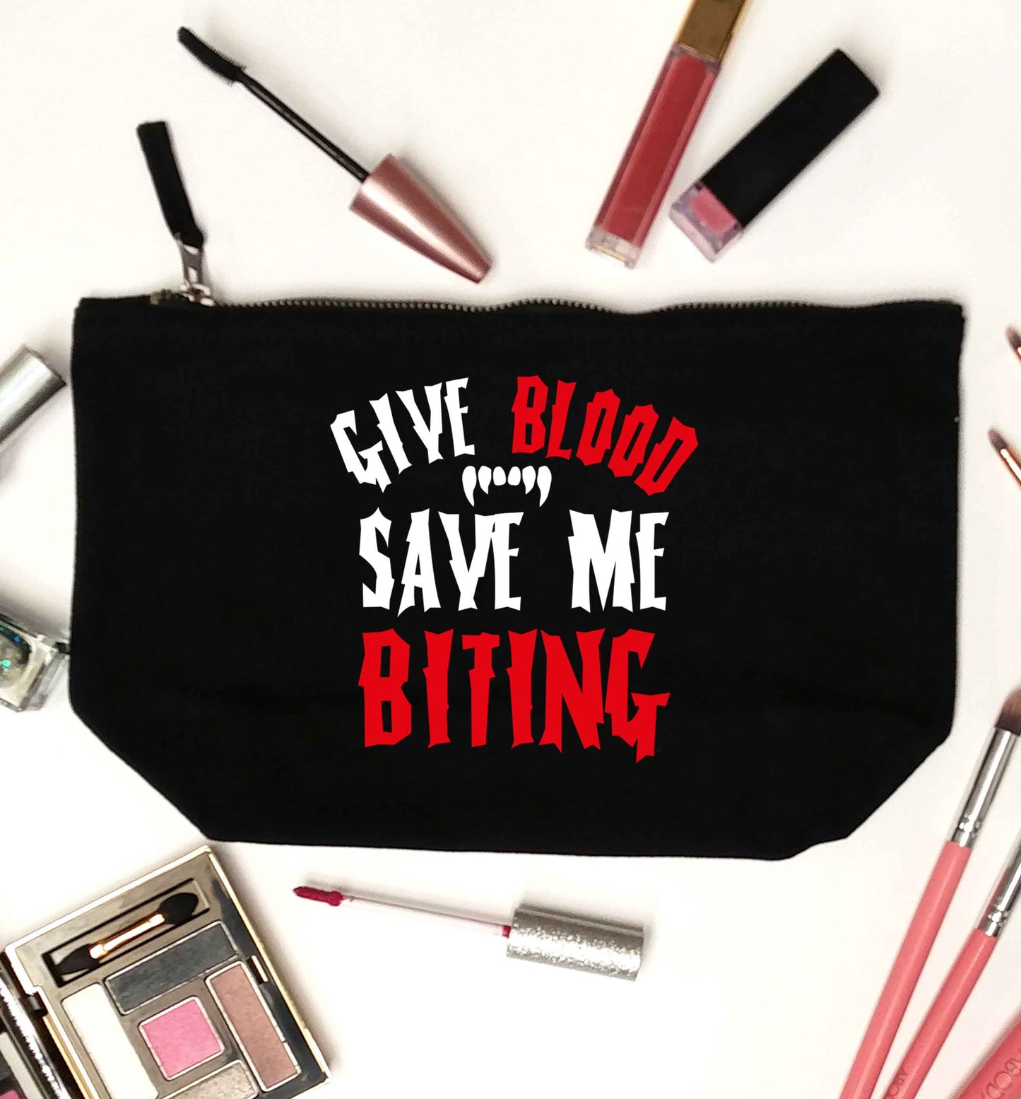 Give blood save me biting black makeup bag