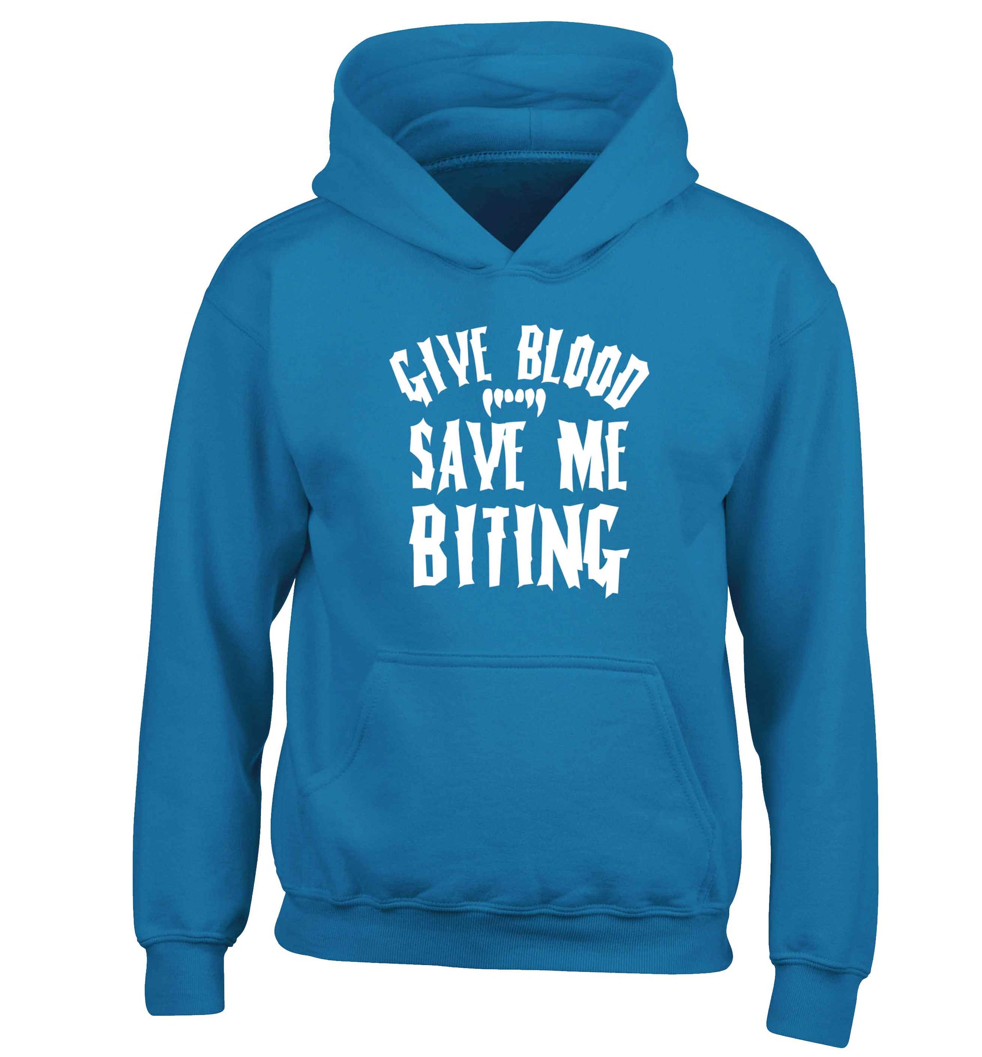 Give blood save me biting children's blue hoodie 12-13 Years