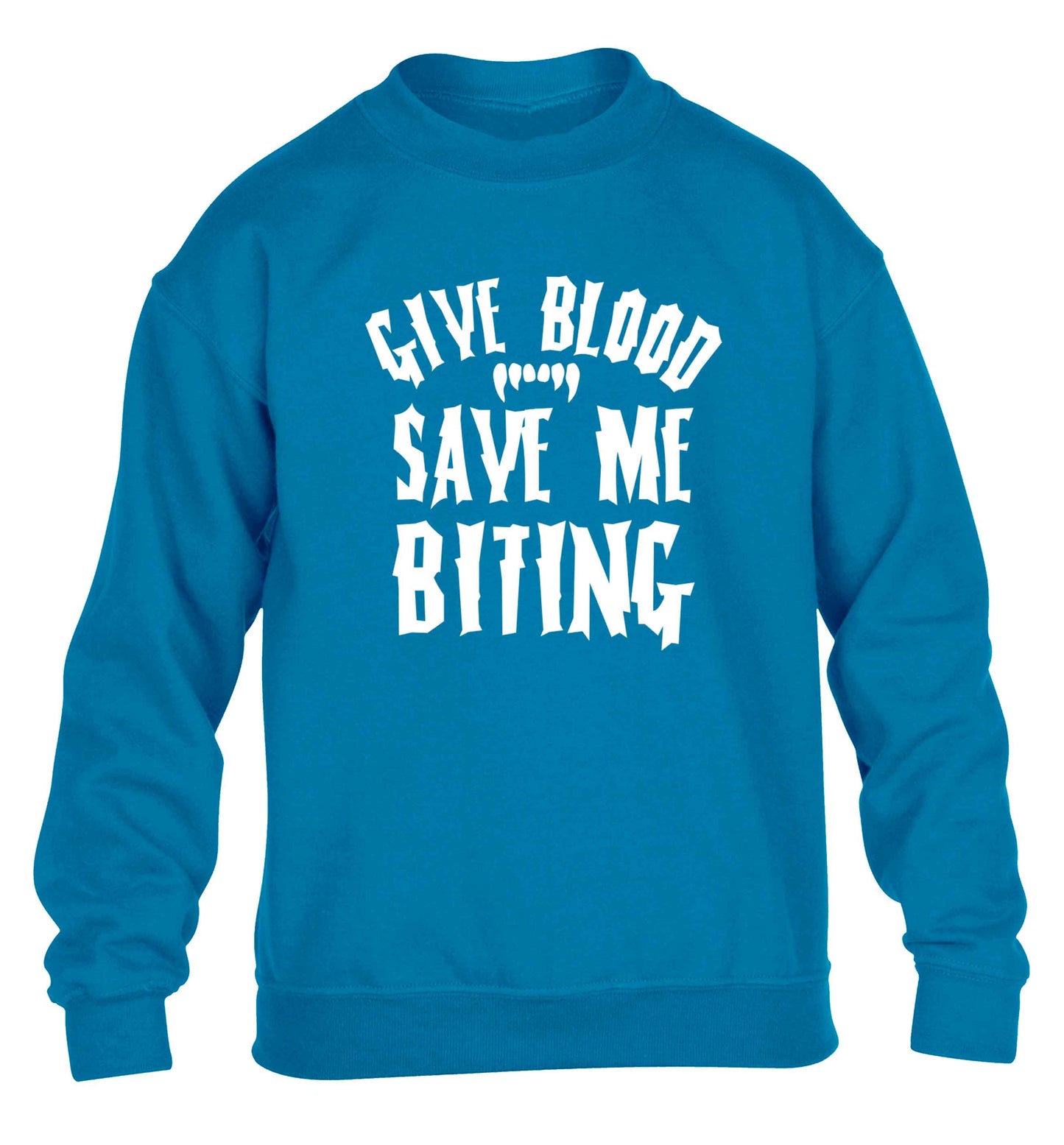 Give blood save me biting children's blue sweater 12-13 Years