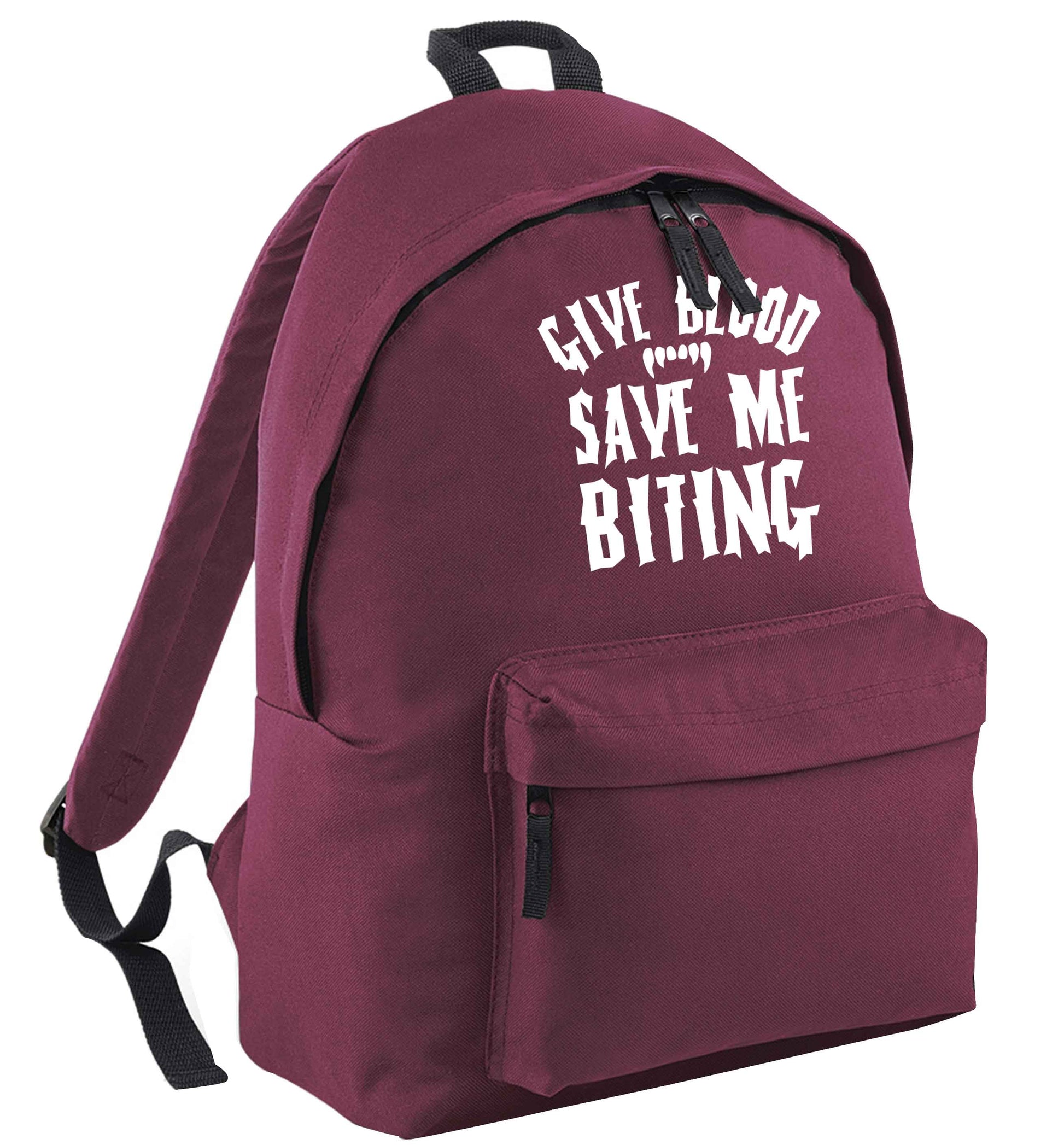 Give blood save me biting maroon adults backpack