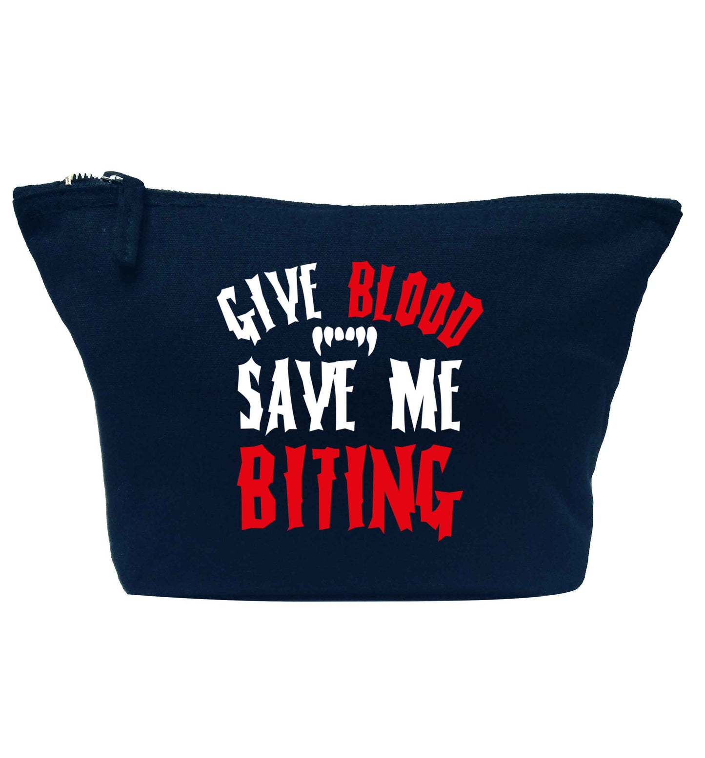 Give blood save me biting navy makeup bag