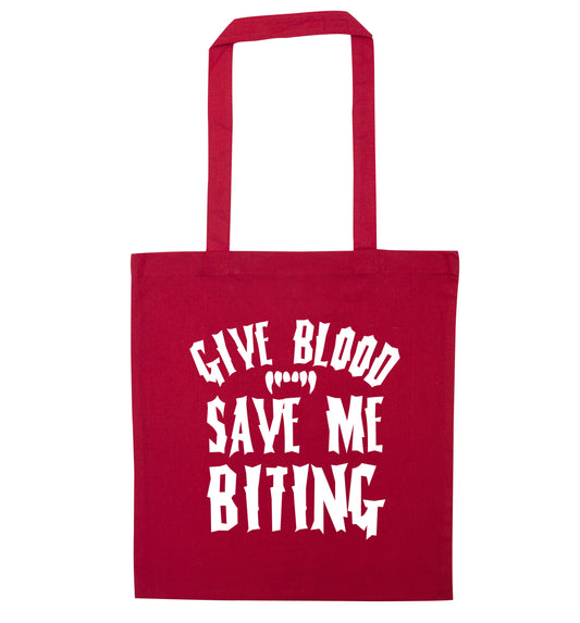 Give me blood save me biting red tote bag