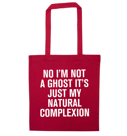 No I'm not a ghost it's just my natural complexion red tote bag